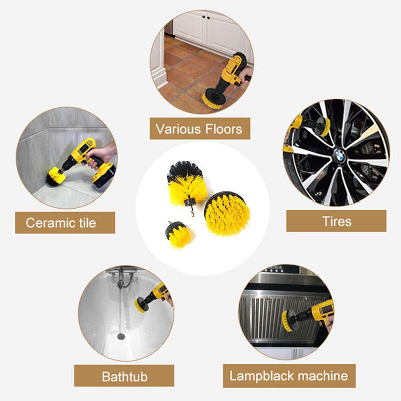 3 PCS Drill Brushes Set Tile Grout Power Scrubber Cleaner Spin Tub Shower Wall