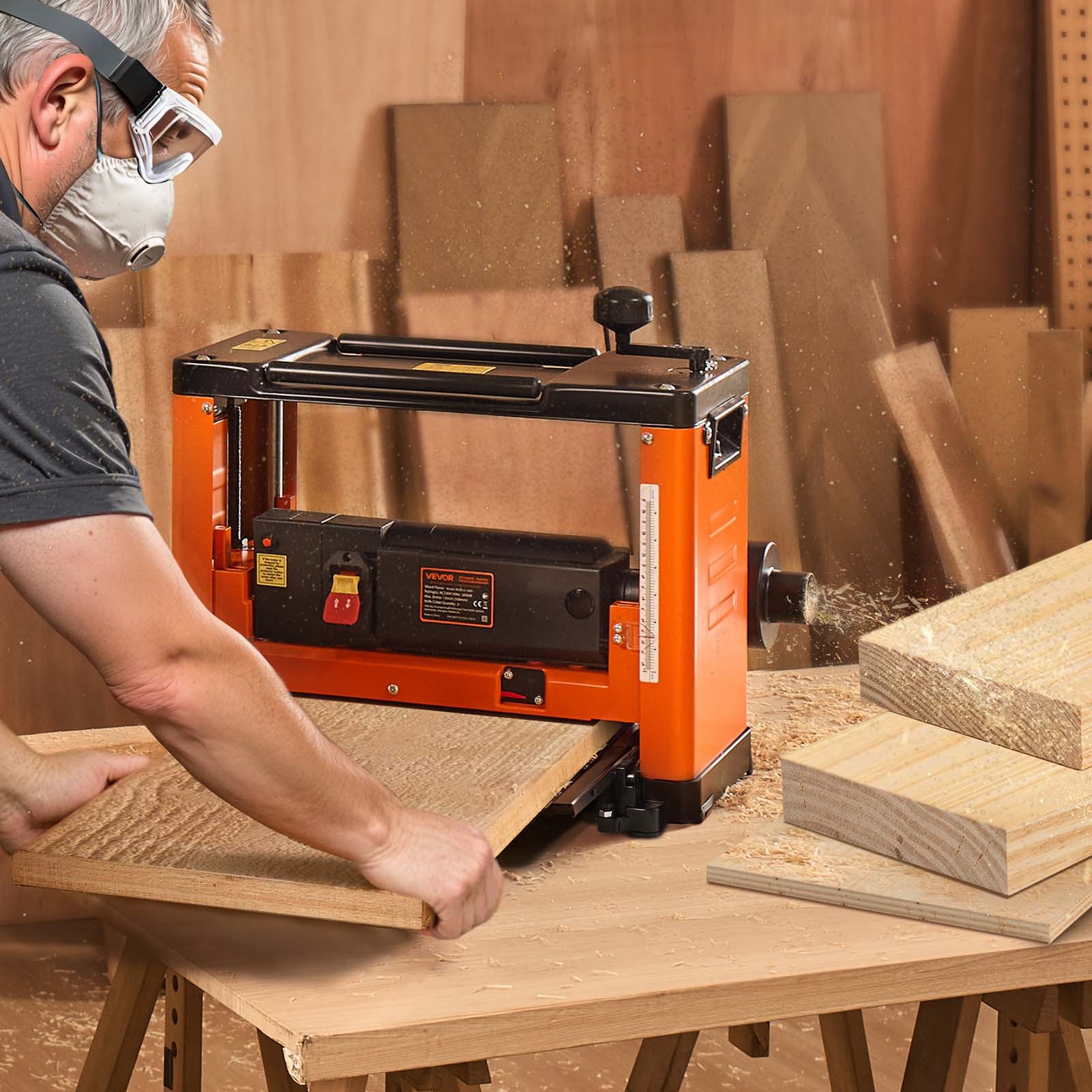VEVOR Thickness Planer Three-Blade Power Benchtop Planer Woodworking 2000W 13 in