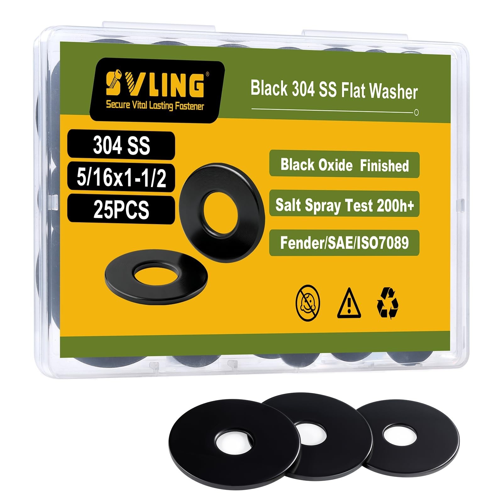 25PCS 5/16″ x1-1/2 Fender Washers, Black Oxide 304 Stainless Steel 18-8, 5/16…