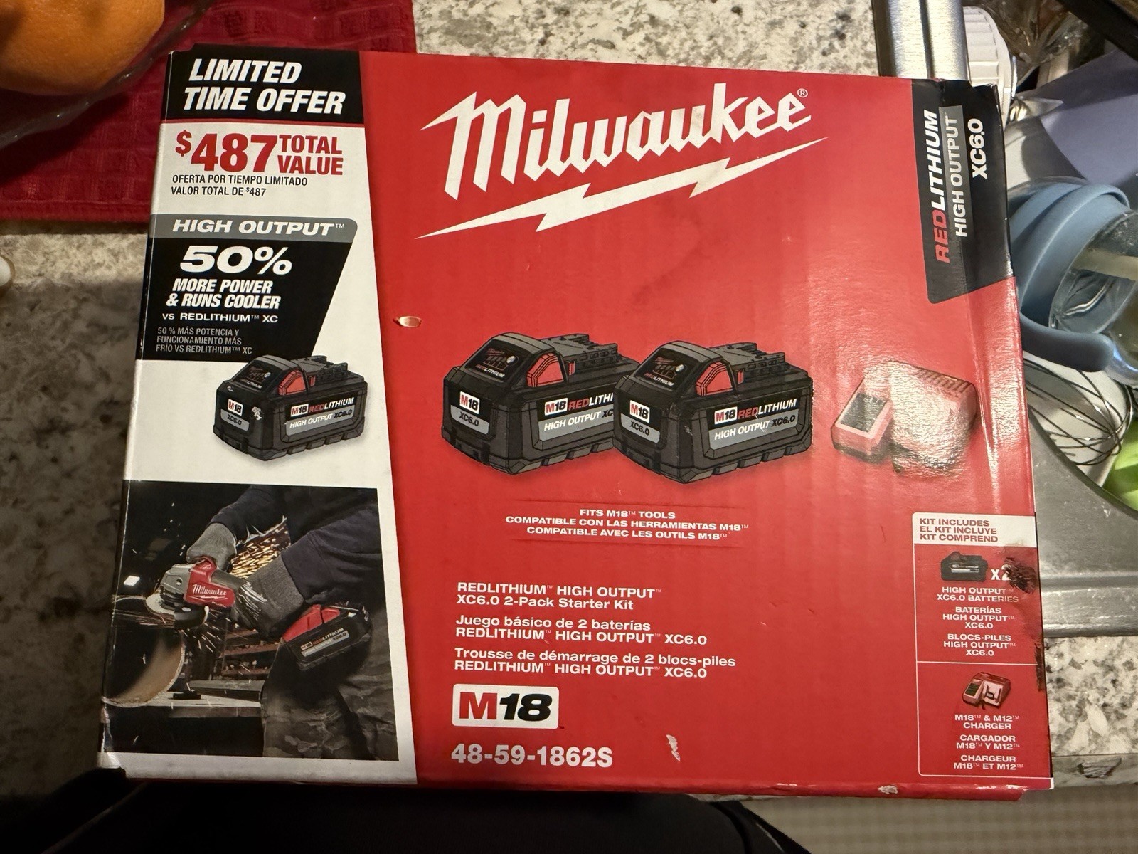 Milwaukee M18 48-59-1862s XC6.0 Ah 2X HIGH OUTPUT Batteries Charger Starter Kit