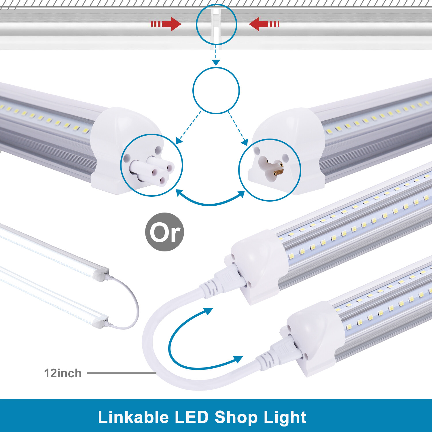 120W T8 8FT LED Shop Light 2FT 4FT 6FT LED Tube Light Linkable Shop Lamp Fixture