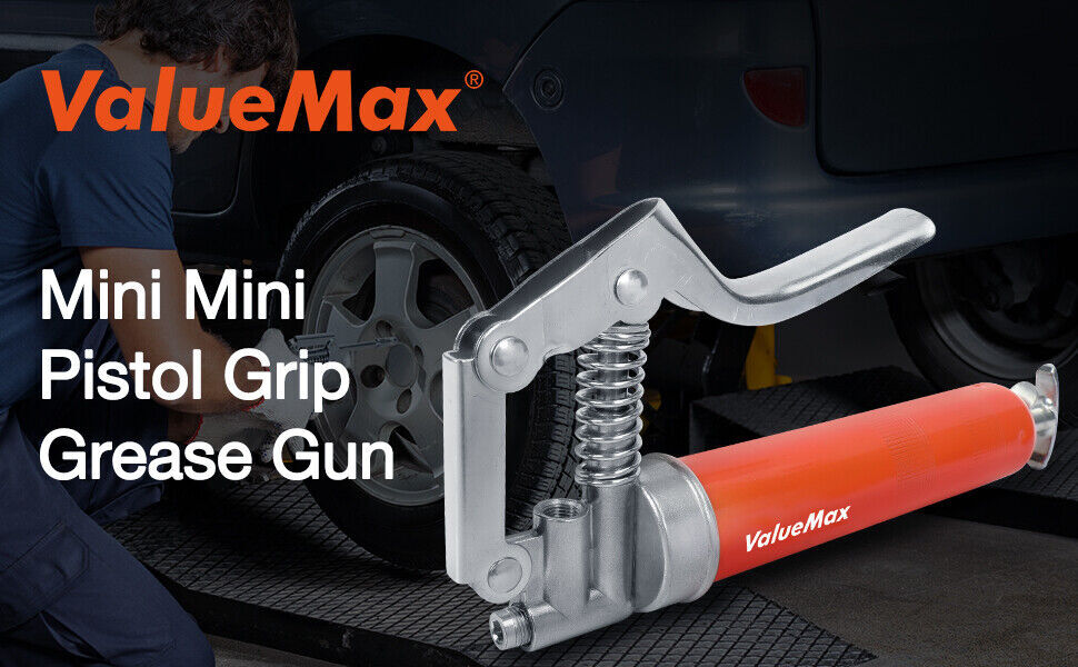 Mini Grease Gun Kit 3500 PSI 3OZ Grease 12″ Flexible Hose 5″& 3″ Extension Tubes
