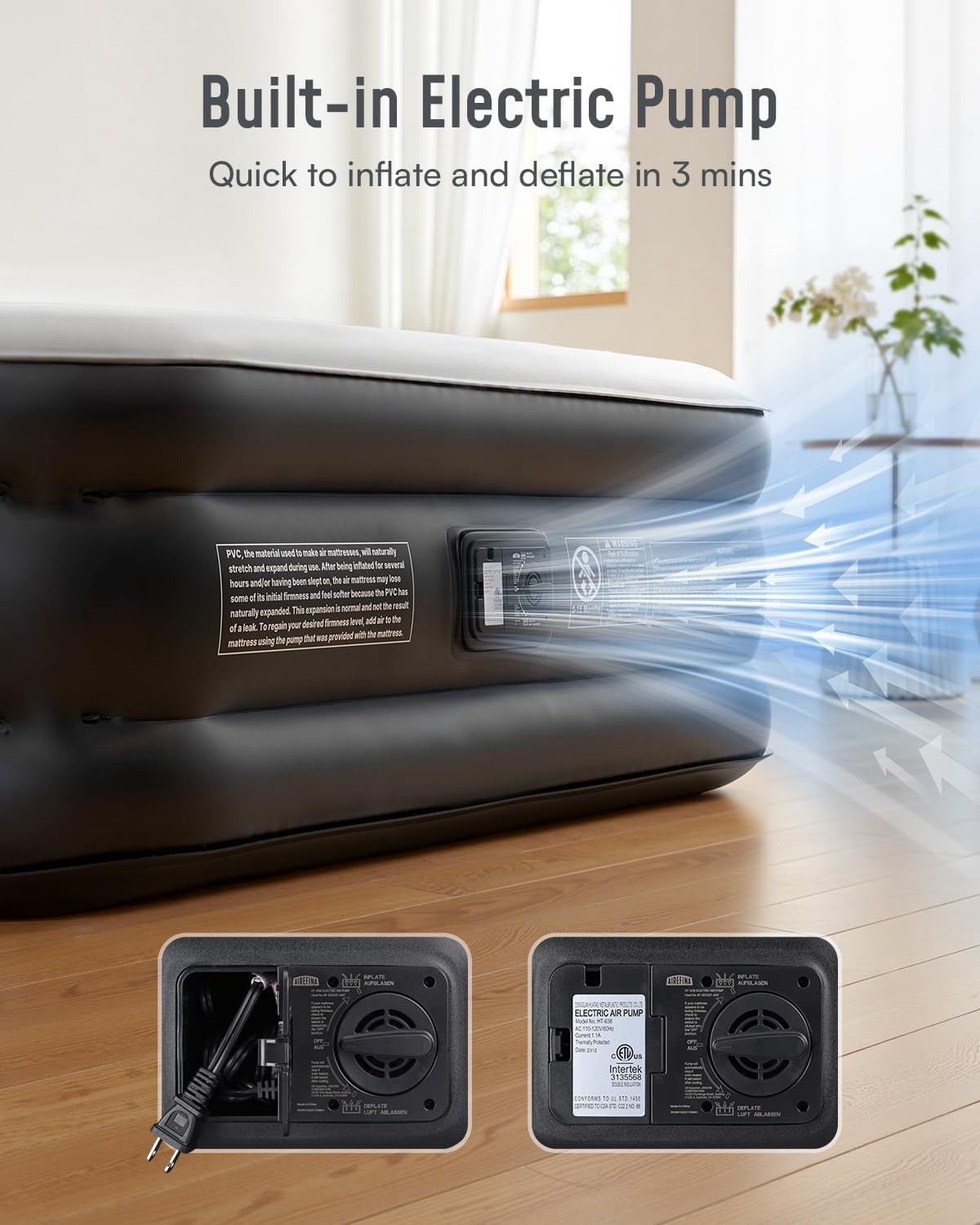 18″ Elevated Airbed Premium Full Size Air Mattress with Built-in Pump Camping