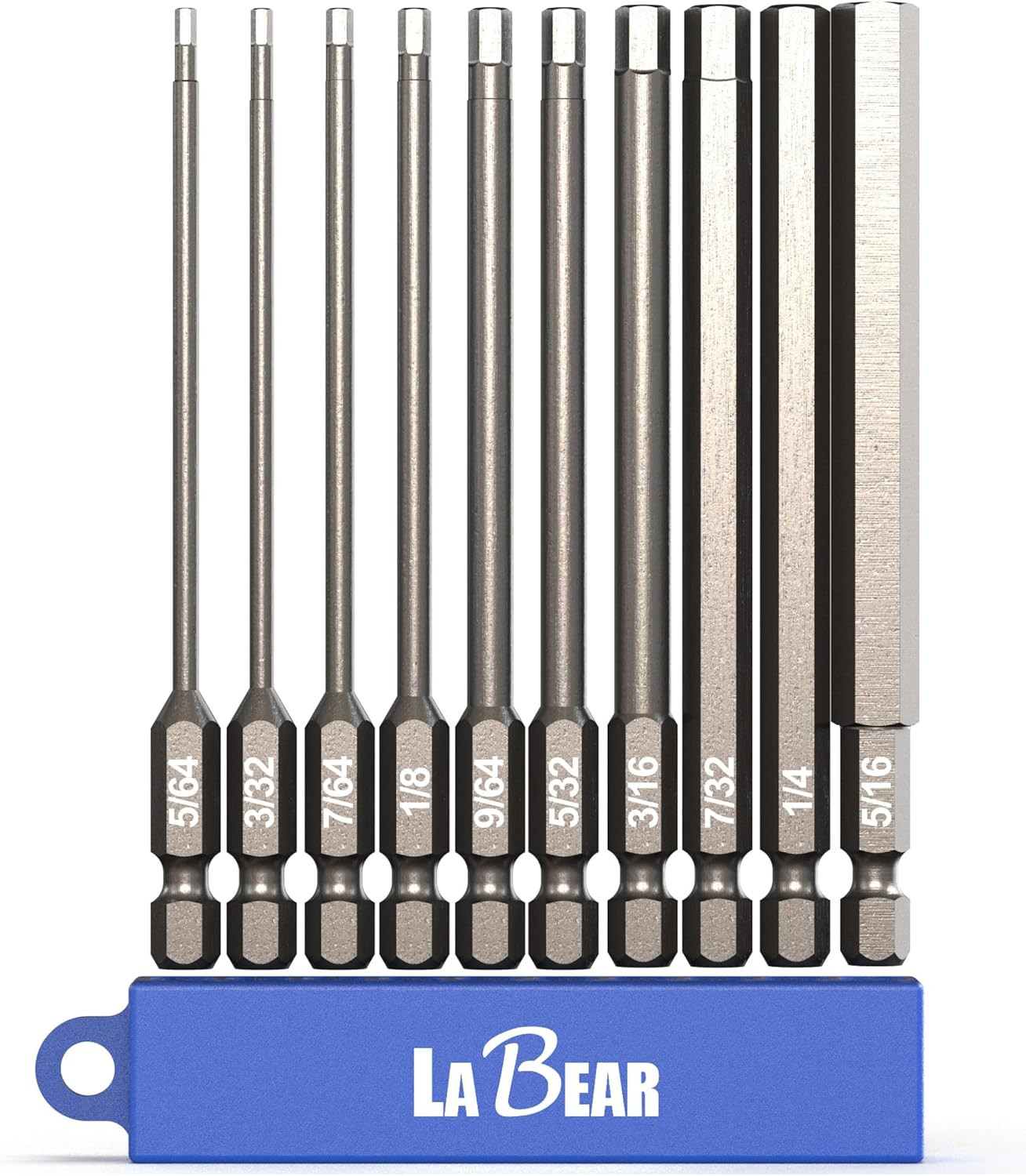 – 10Pc SAE 4 Inch Long, 1/4″ Shank Hex Head Allen Wrench Screwdriver Bit Set, S2