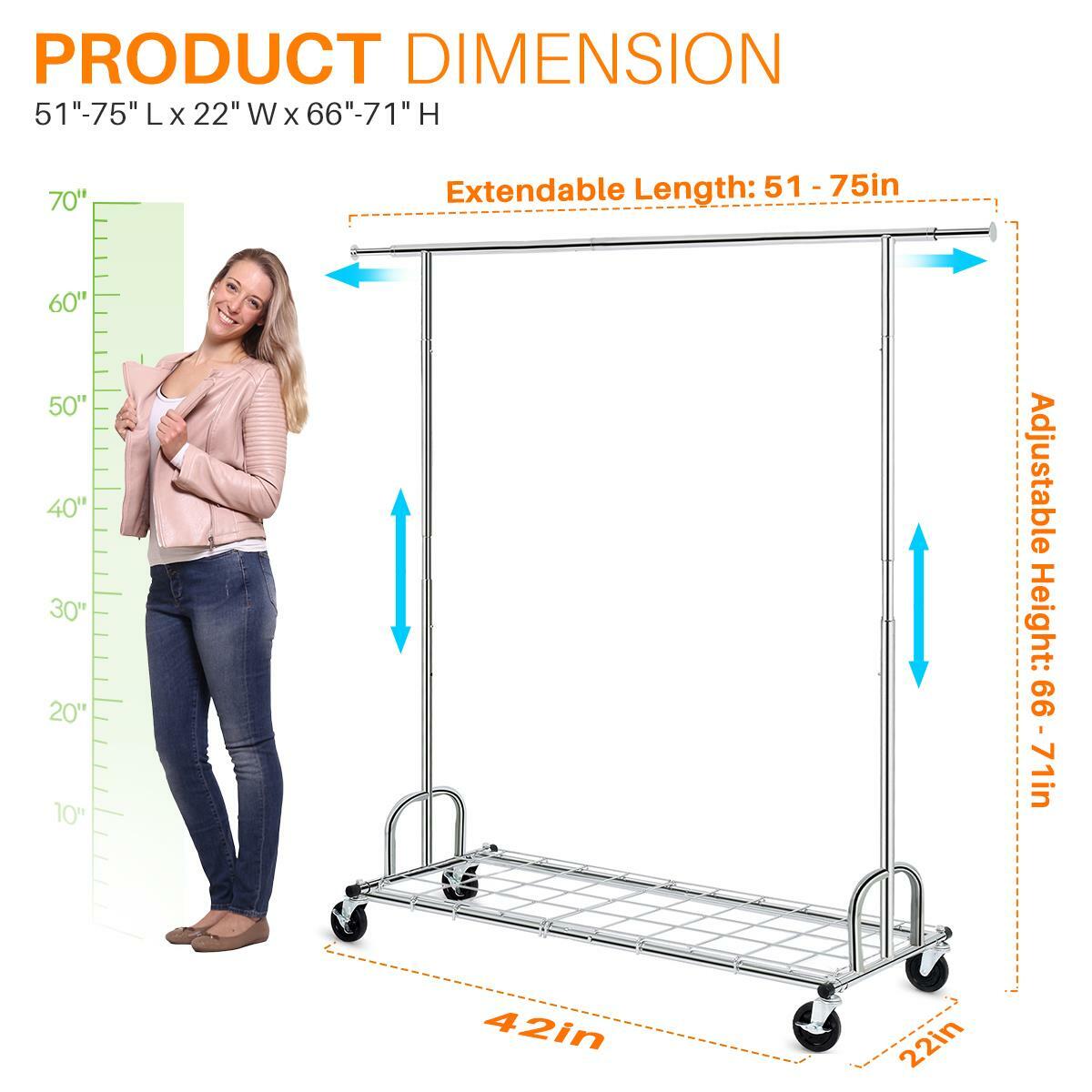 Heavy Duty Commercial Clothing Garment Rack Rolling Collapsible Chrome US
