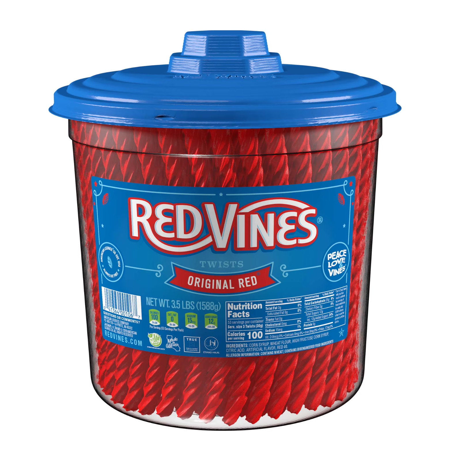 Red Vines Twists Original Red Candy, 3.5lbs Party Size Jar