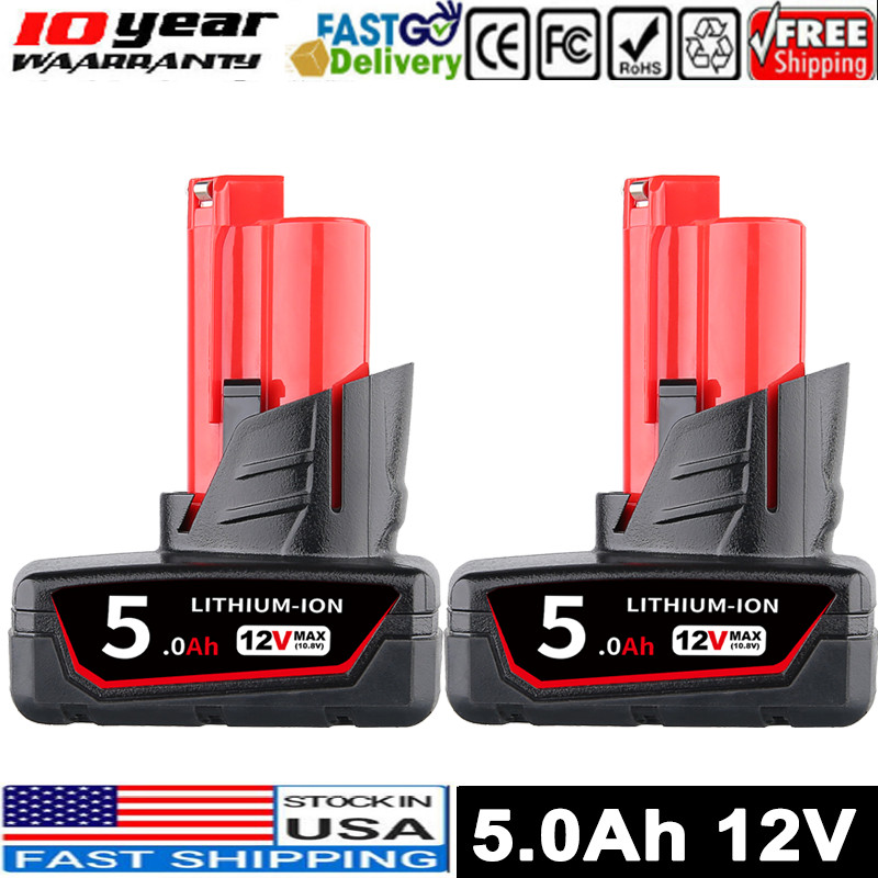 2 PCS Battery For Milwaukee 48-11-2460 M12 Li-Ion 5.0Ah Extended Capacity NEW