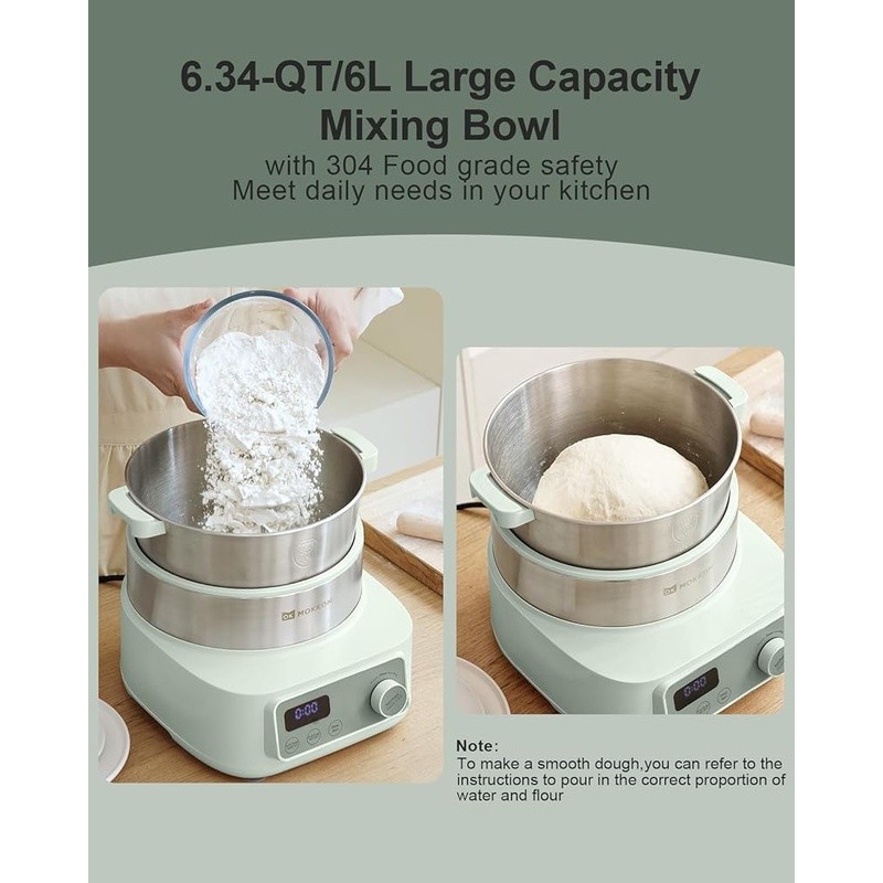 Smart Dough Maker Machine W/ 6QT Capacity 2 Kneading Modes 24H Timer Easy Clean