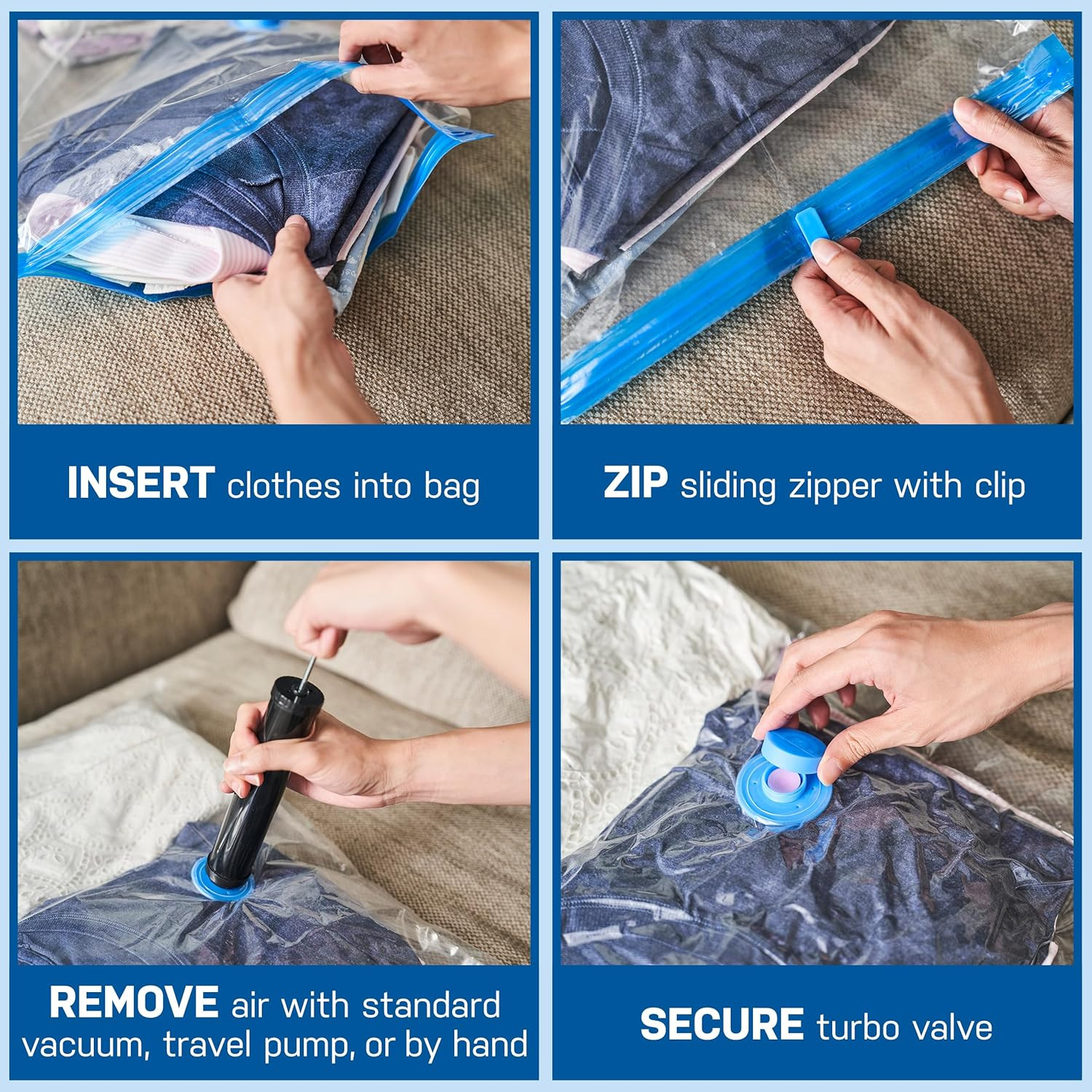 5pcs Jumbo Vacuum Storage Bags Bedding Clothes Travel Space Saver