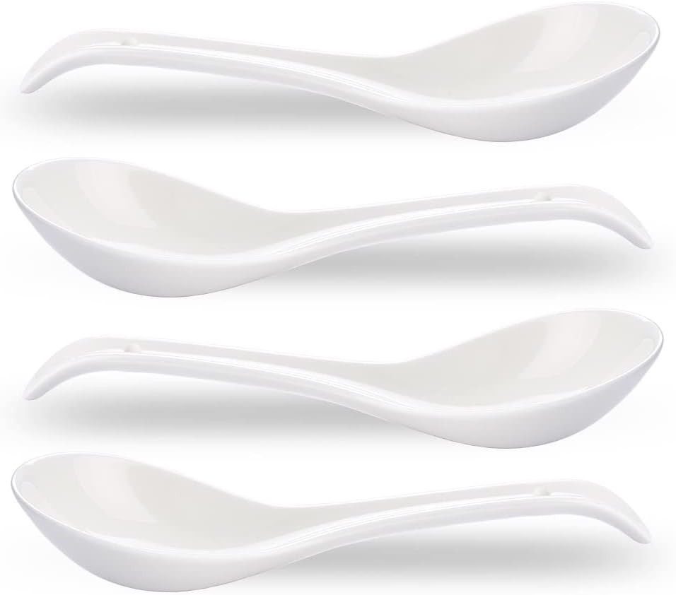 Asian Soup Spoons Set of 4, Ramen Spoons, Ceramic Spoons 6.6″ Chinese/Japanese S