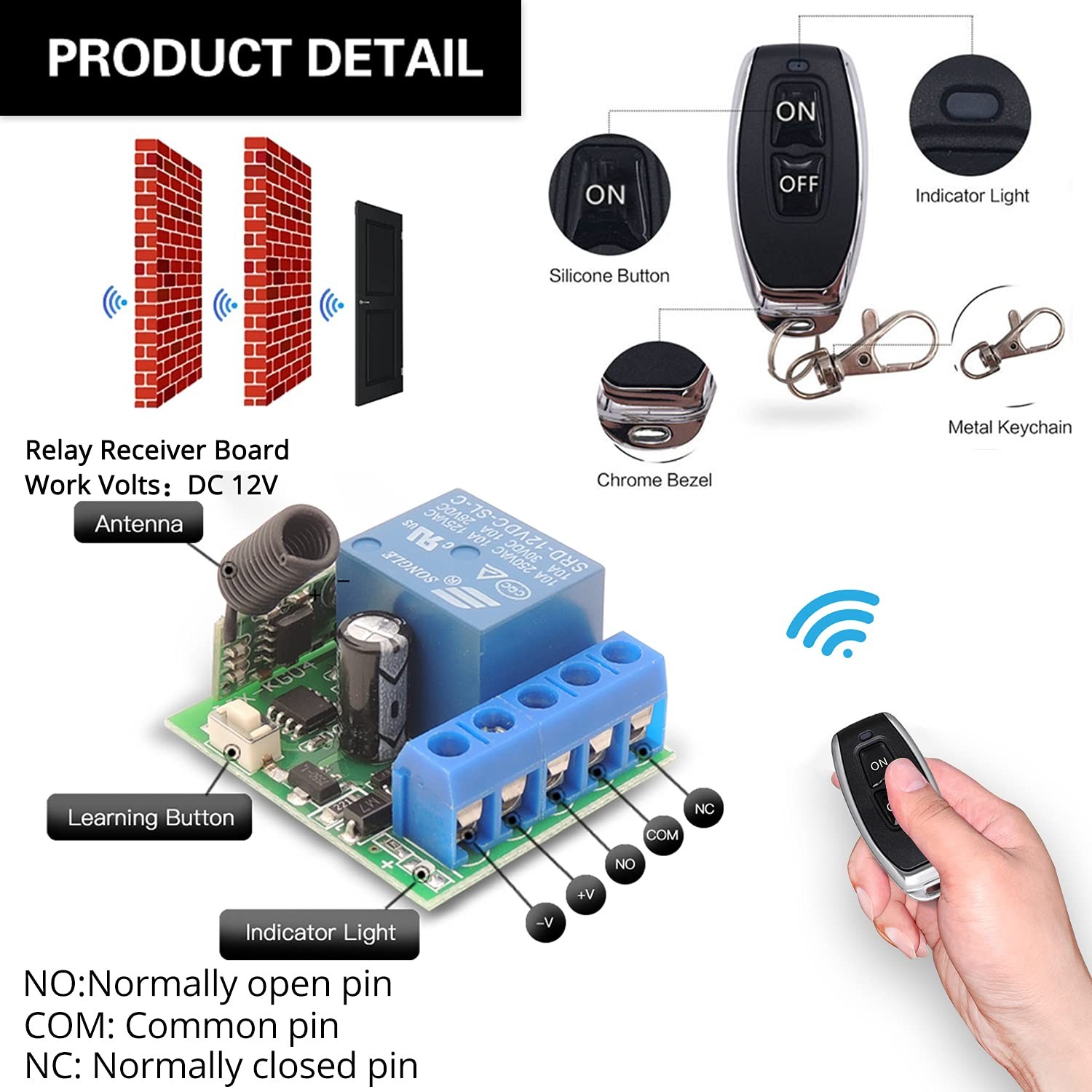 433Mhz Universal Wireless Remote Control Switch DC 12V 1CH RF Relay Receiver …