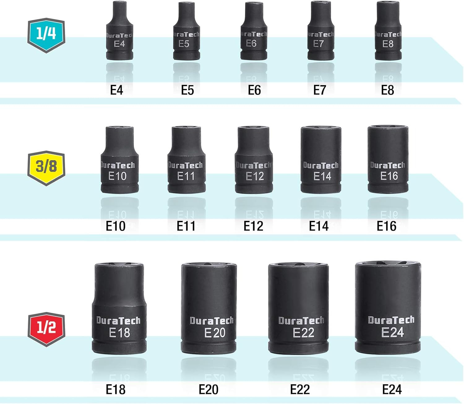 14-Piece External Star Impact Socket Set with Storage Case, E4 to E24,