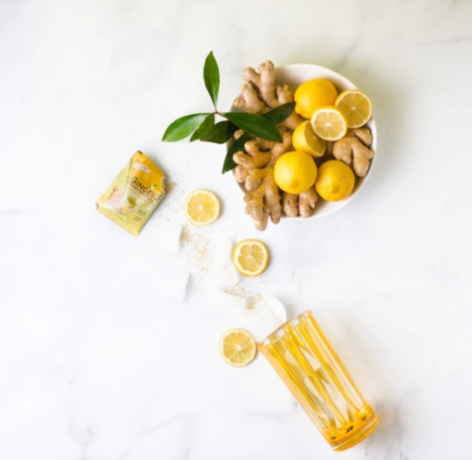 Pack of 2, Lemon Ginger Tea Instant Ginger Honey Crystals, 30 Sachets