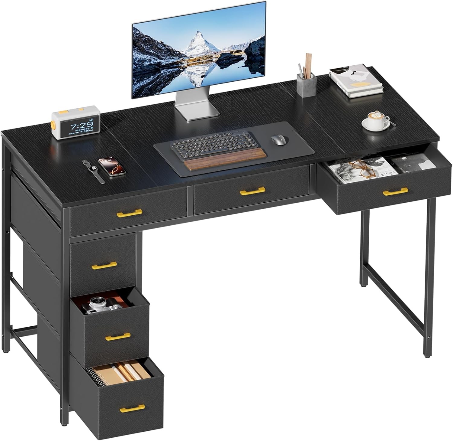 47″ Computer Desk with 6 Fabric Drawers for Bedroom, Home Office Study Desk