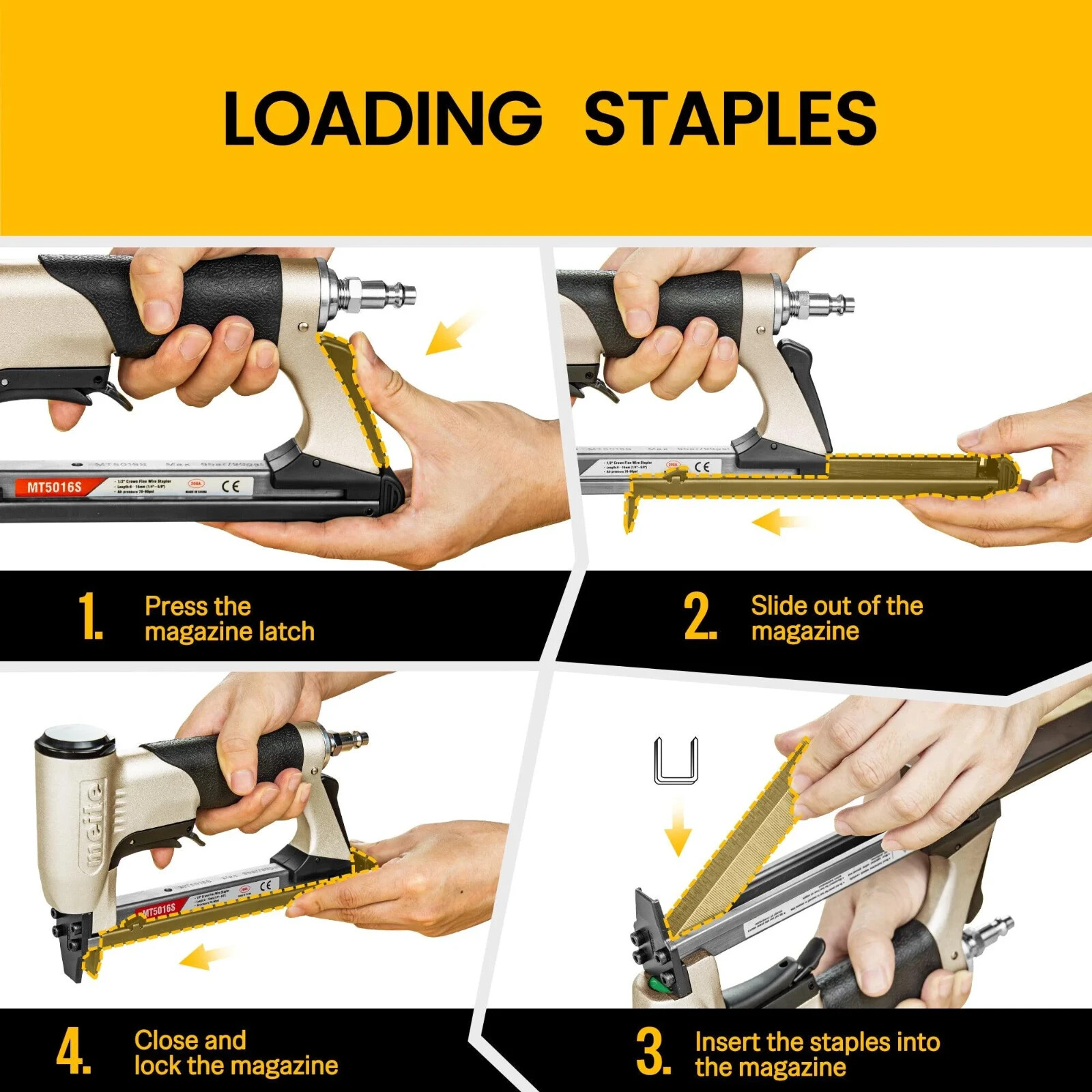 meite MT5016S Pneumatic Staple Gun 20Gauge 1/2″Crown 1/4″-5/8″Upholstery Stapler