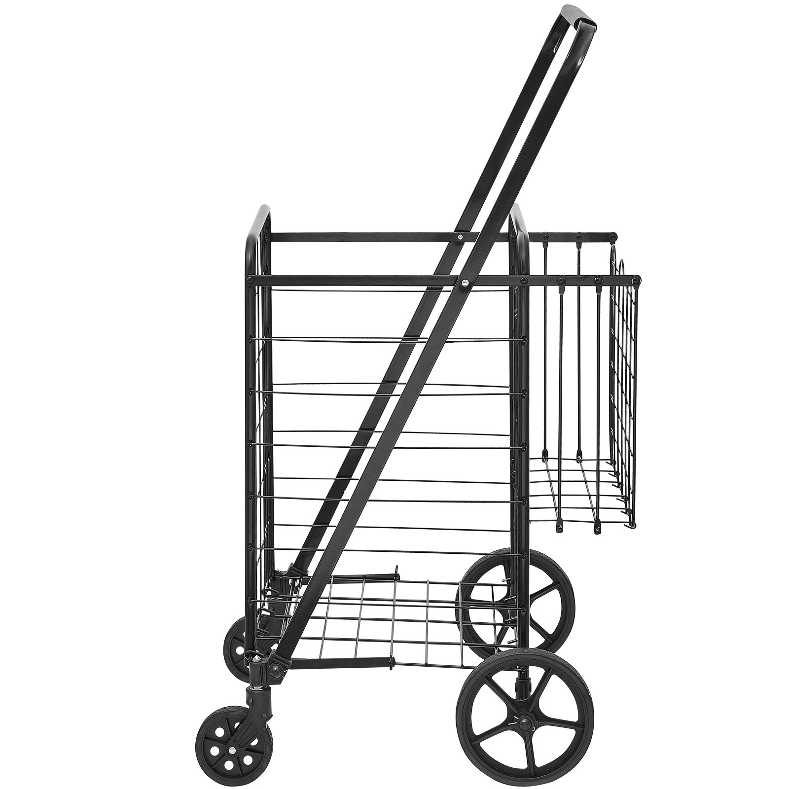 VEVOR Folding Shopping Cart, Jumbo Grocery Cart with Double Baskets, 360° Swivel