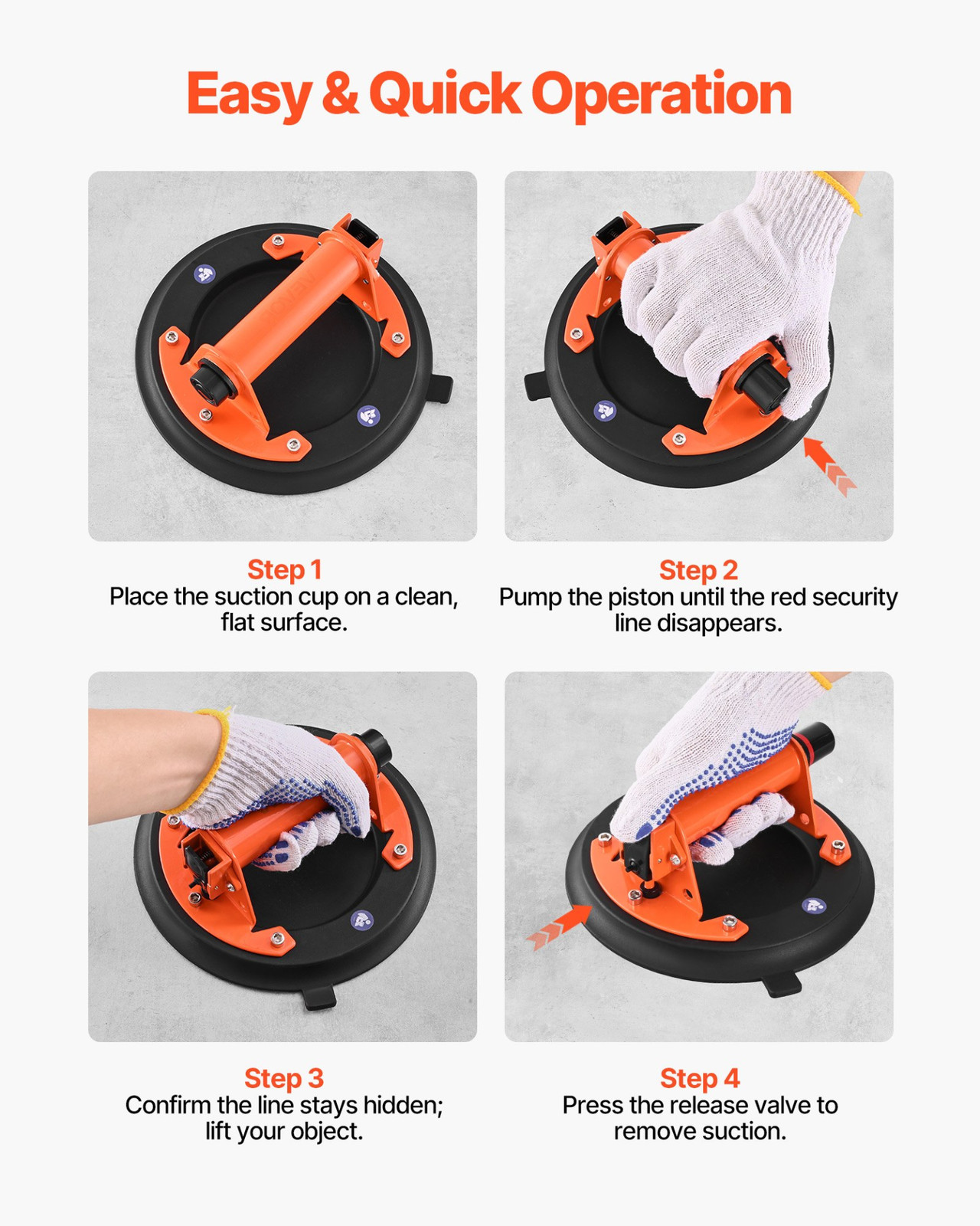 VEVOR Vacuum Suction Cup, 8-Inch Vacuum Glass Lifter with Metal Handle, 429 lbs