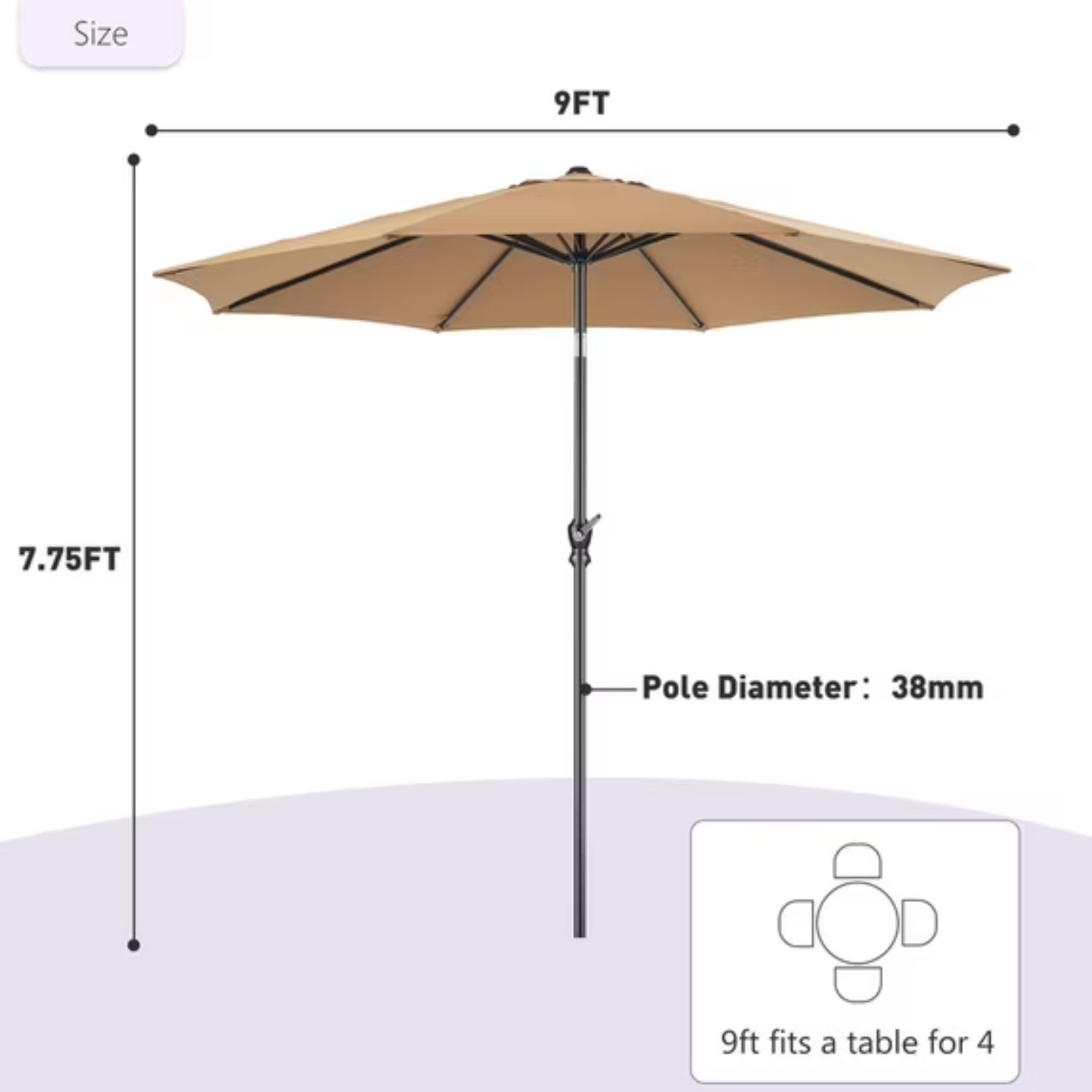 Gianna 9FT Outdoor Patio Umbrella Push Button Tilt Crank UV Waterproof