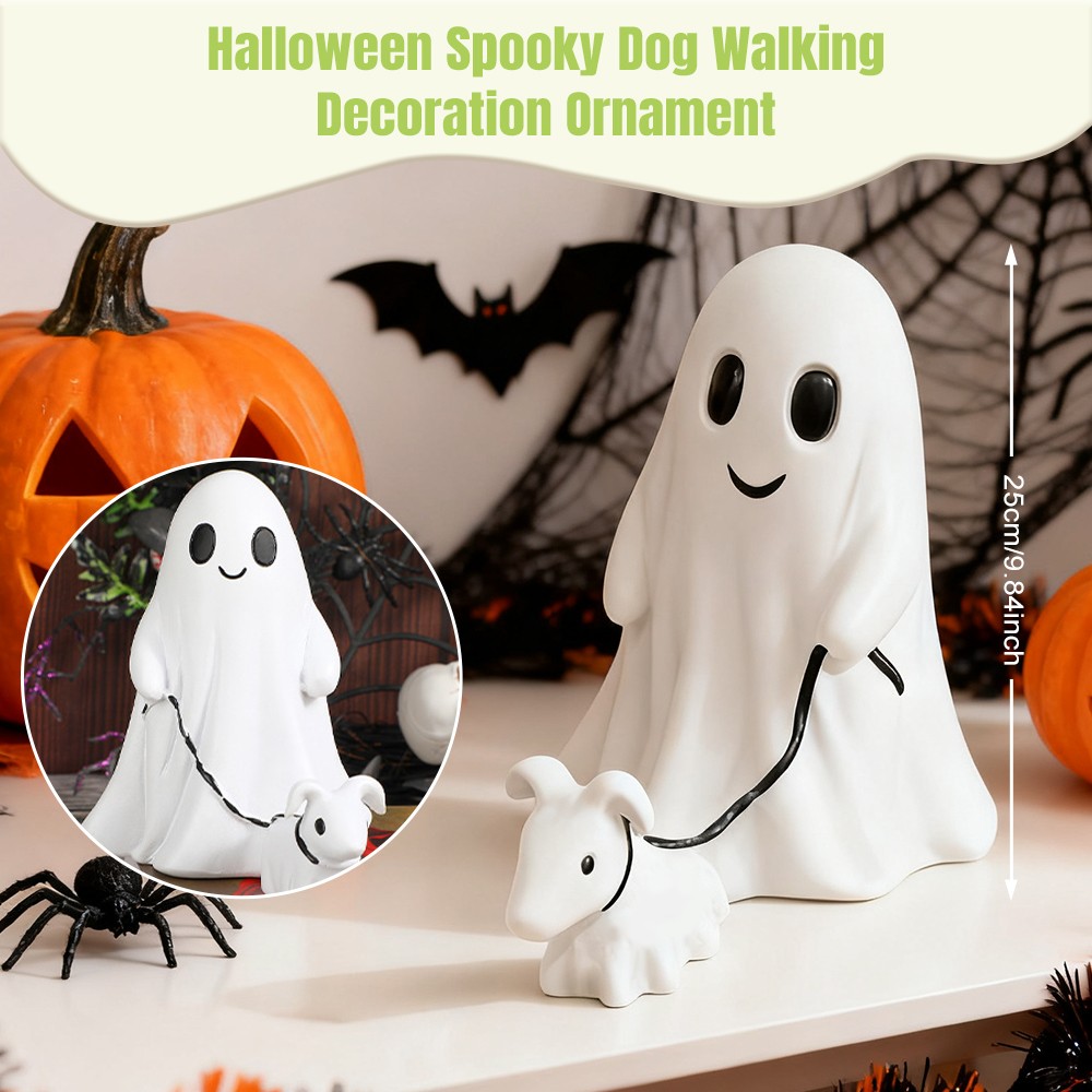 9.8 in Halloween Goblin And Ghoul Ghost Walking Dog Spooky Ghost Dog Figurine