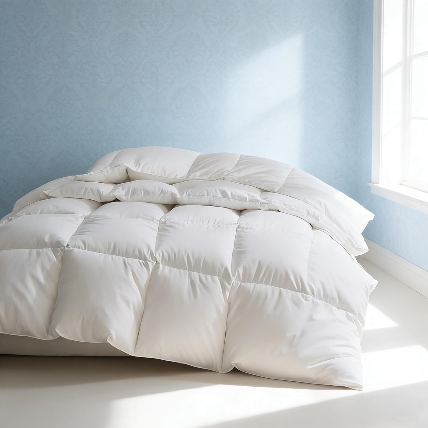 Luxury White Goose Feathers Down Fiber Comforter Queen Size | Hotel Collectio…