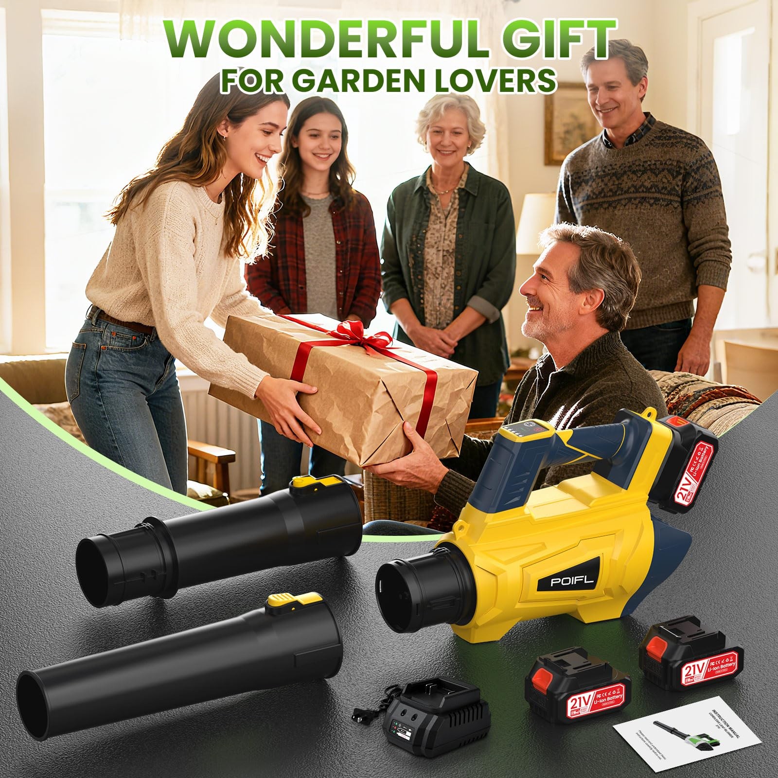 Cordless Leaf Blower, 750 CFM Powerful Turbo Mode, 8000mAh Battery (2×4.0Ah),…