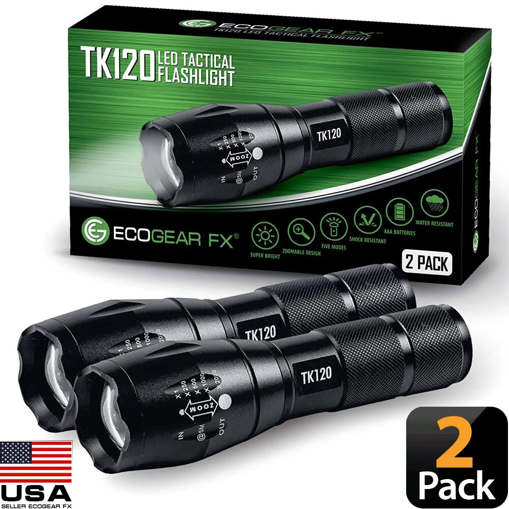 Tactical Flashlight 5 Modes LED 18650 Zoom Light Best Gift for Men – 2 PACK