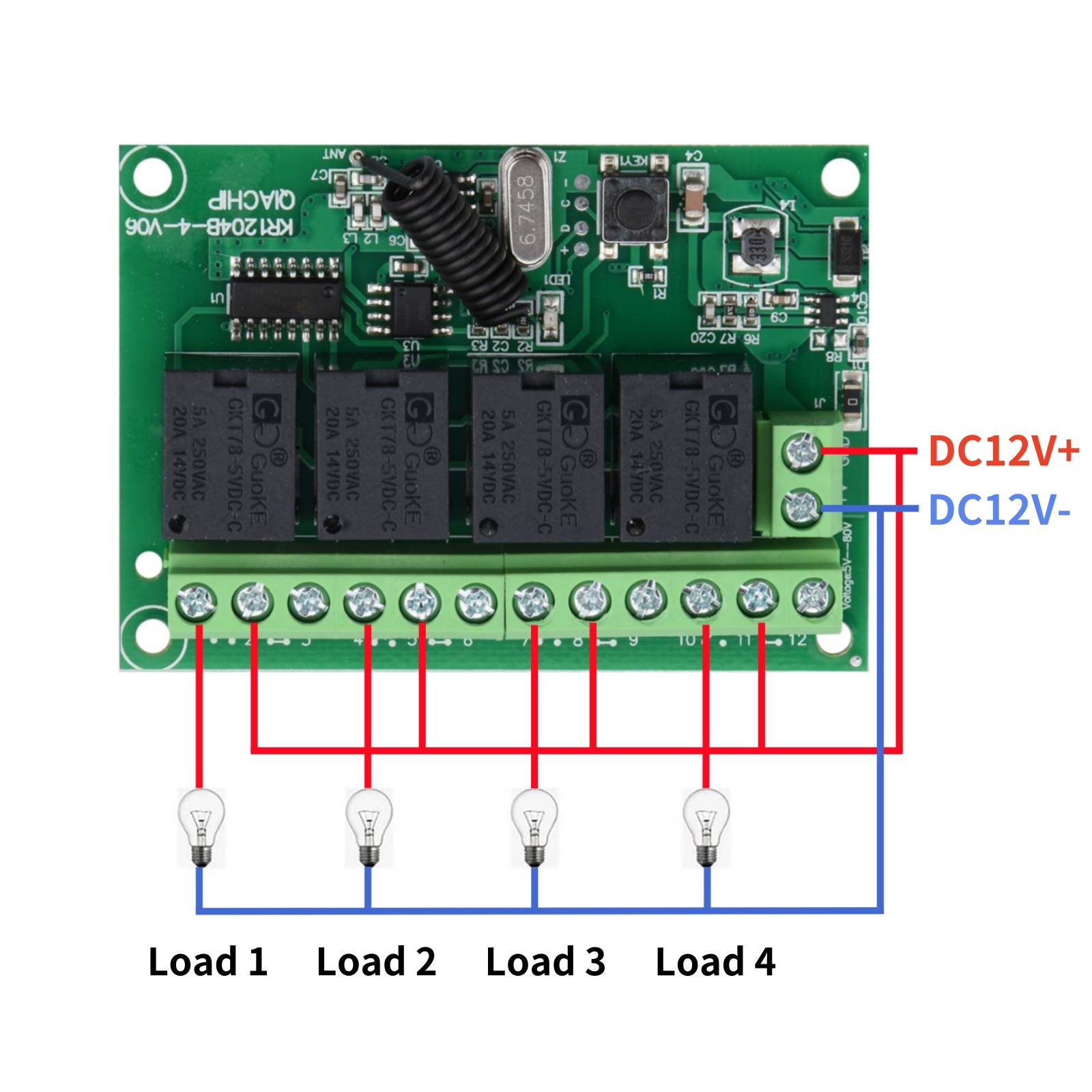 Brand New DC 4-Channel Wireless RF Remote Control Relay Switch With 2 Receiver