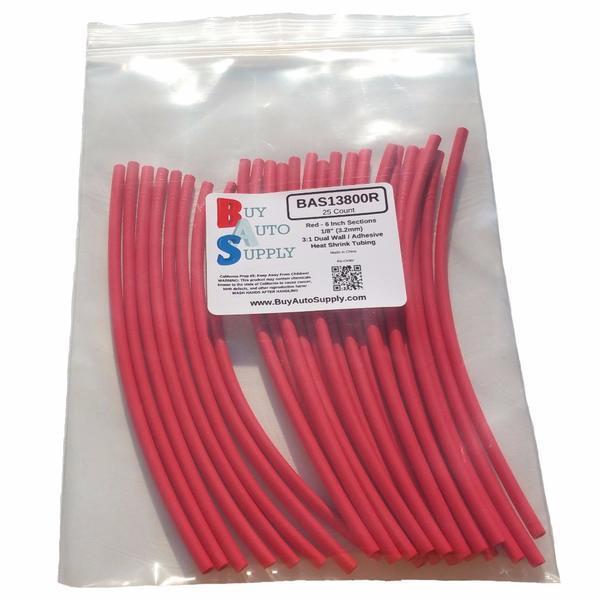 1/8″ 3:1 Adhesive Lined Dual Wall Heat Shrink Tubing Black & Red – 6″ Sections