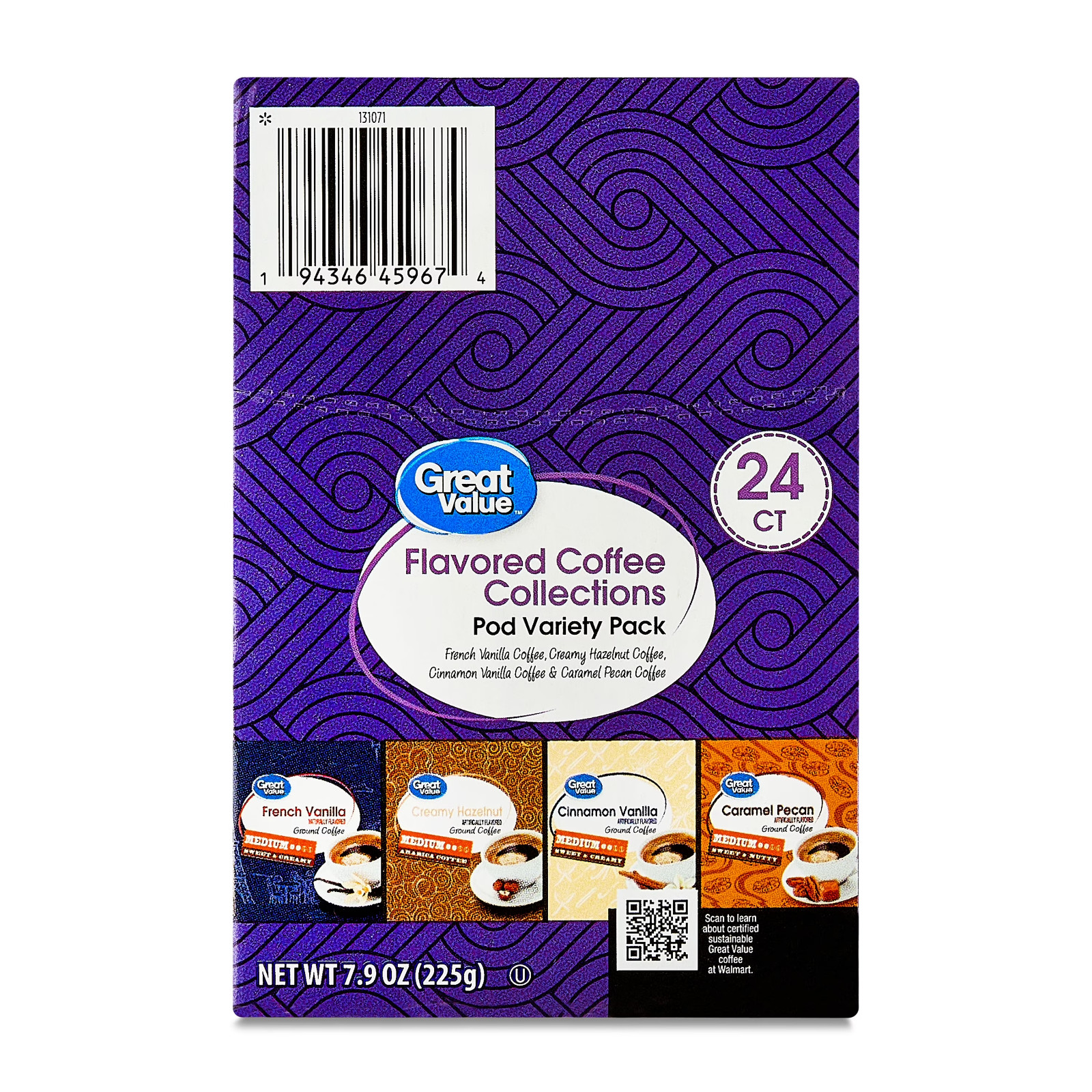 Great Value Flavored Medium Roast Ground Coffee Pods Variety Pack, 7.9 oz, 24 CT