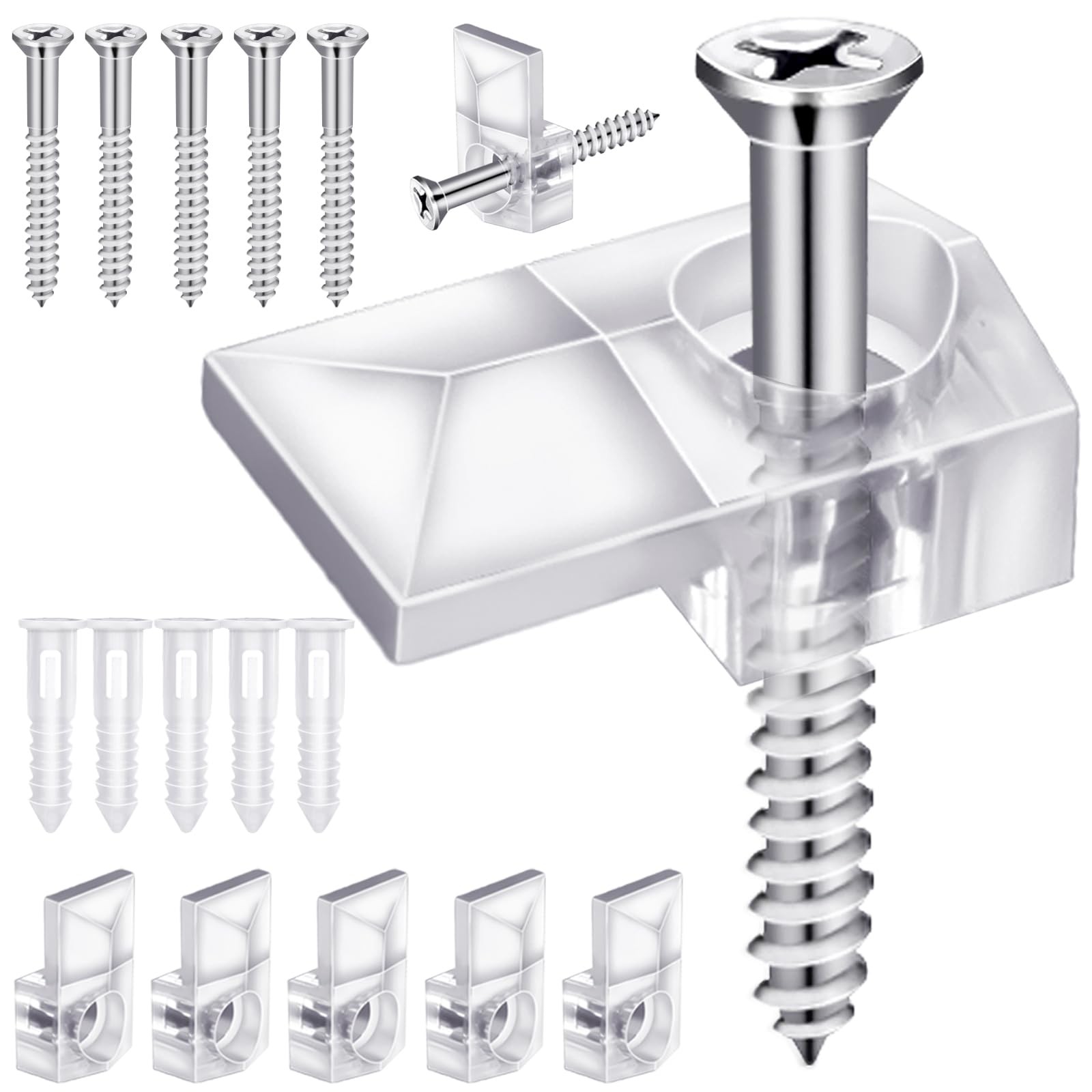 32PCS Clear Mirror Holder Clips Frameless Wall Mount Hardware with Screws