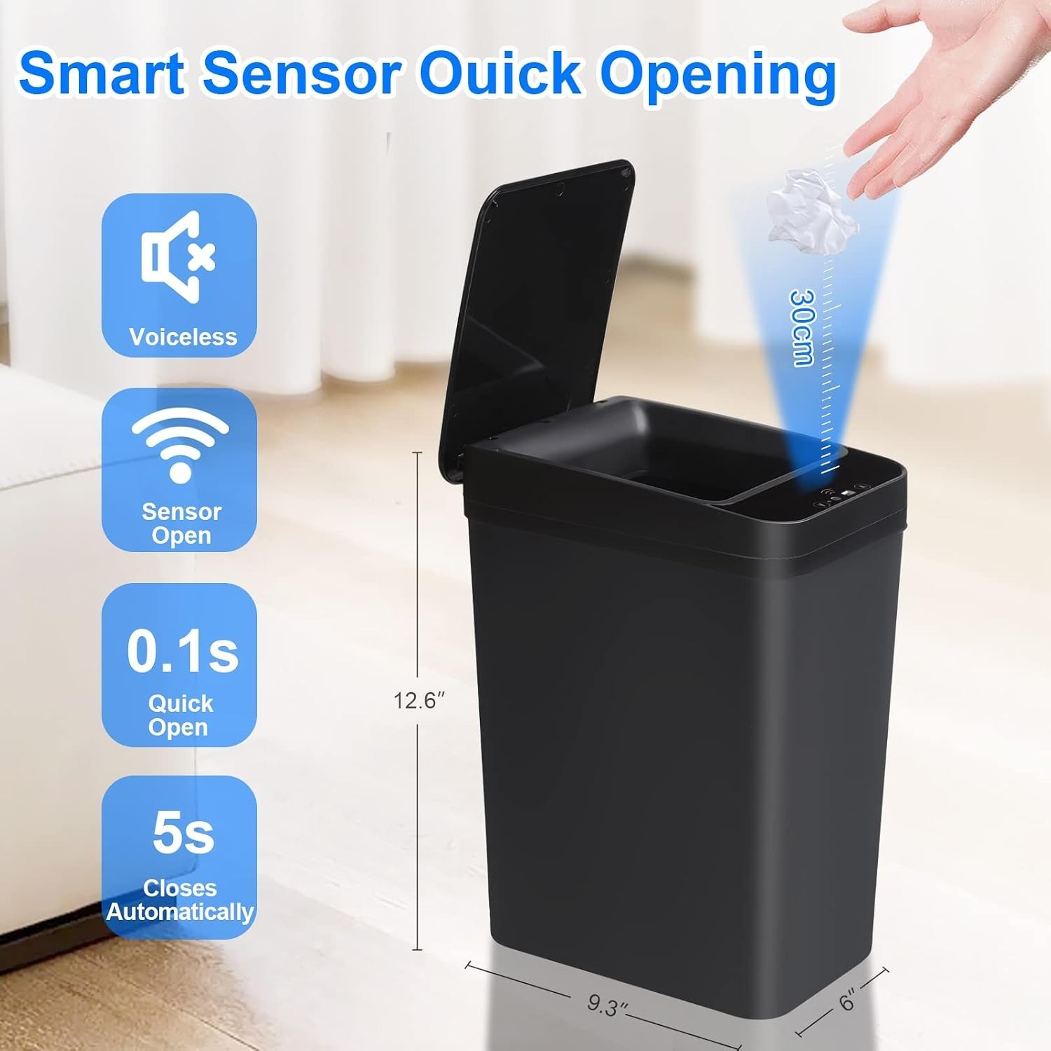 Smart 2.2 Gallon Touchless Garbage Can with Quiet Close Feature – Ideal for Home