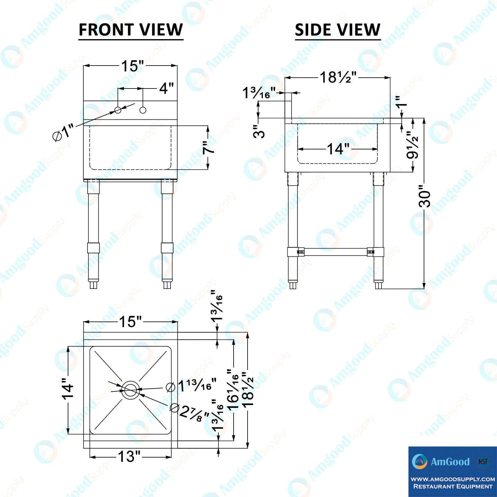 18.5 in. x 15 in. x 30 in. Underbar Stainless Steel Hand Sink with Backsplash