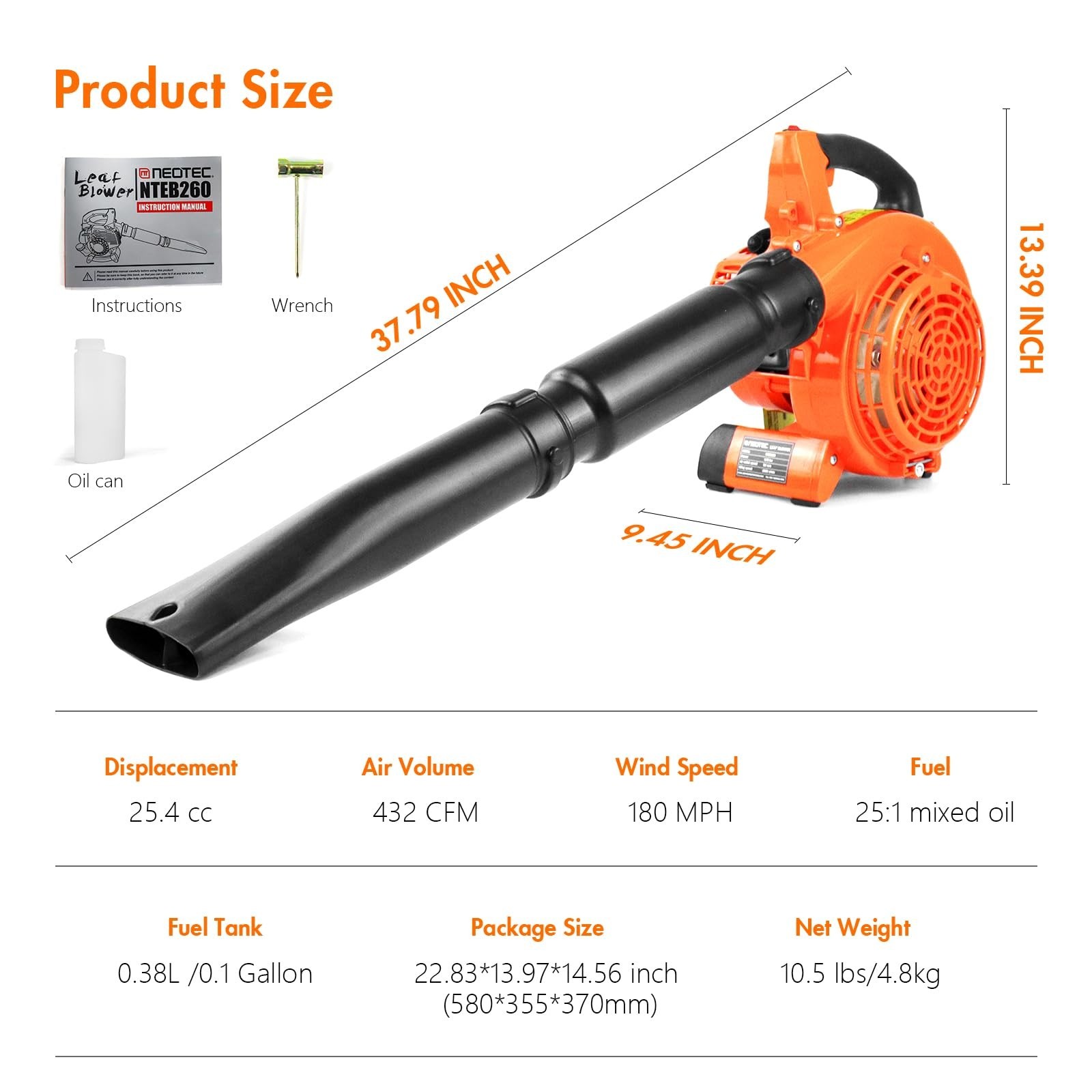 2-Stroke Handheld Leaf Blower Gas Powered 25.4CC Heavy Duty Grass Yard Clean US