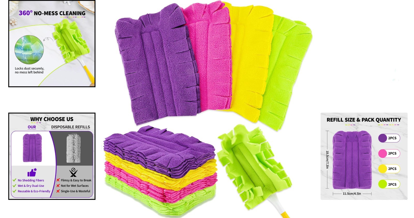 8pack Reusable Duster Pads Compatible with Swiffer Duster Refills, Washable