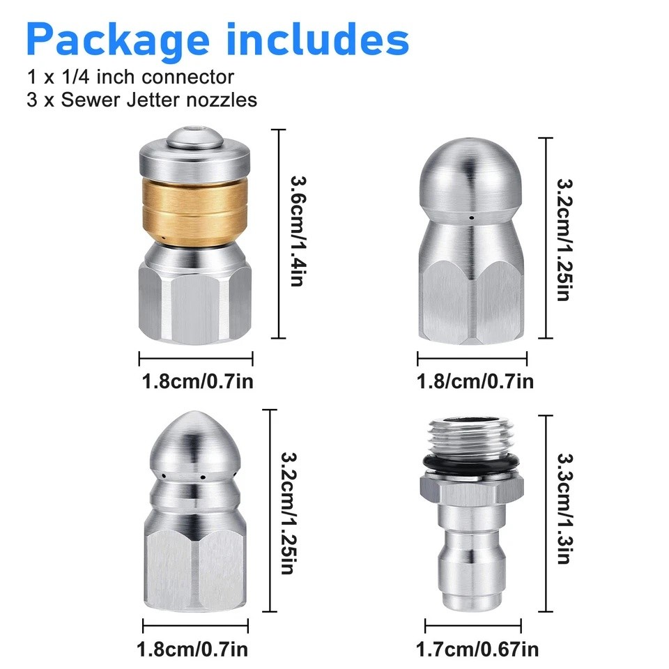 3PCS 5000PSI Pressure Washer Sewer Jetter Nozzles Drain Cleaning Hose Nozzle Tip