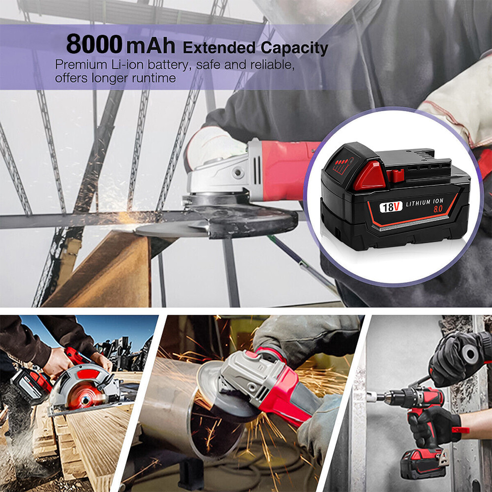 2x 8.0AH Battery For Milwaukee For M18 18V Lithium Extended Capacity 48-11-1860