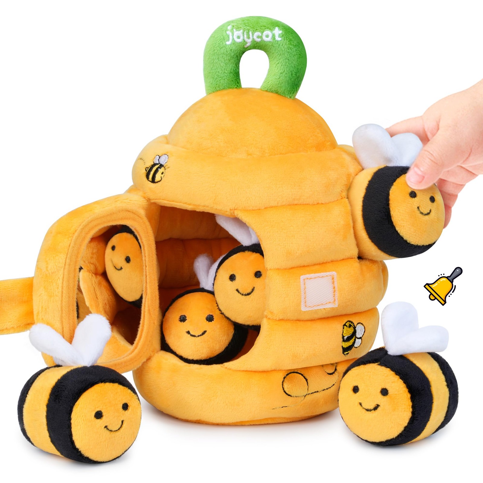 JoyCat Baby Toys 6-12 Months – Soft Baby Beehive with 5 Sensory Bees – Rattle, C
