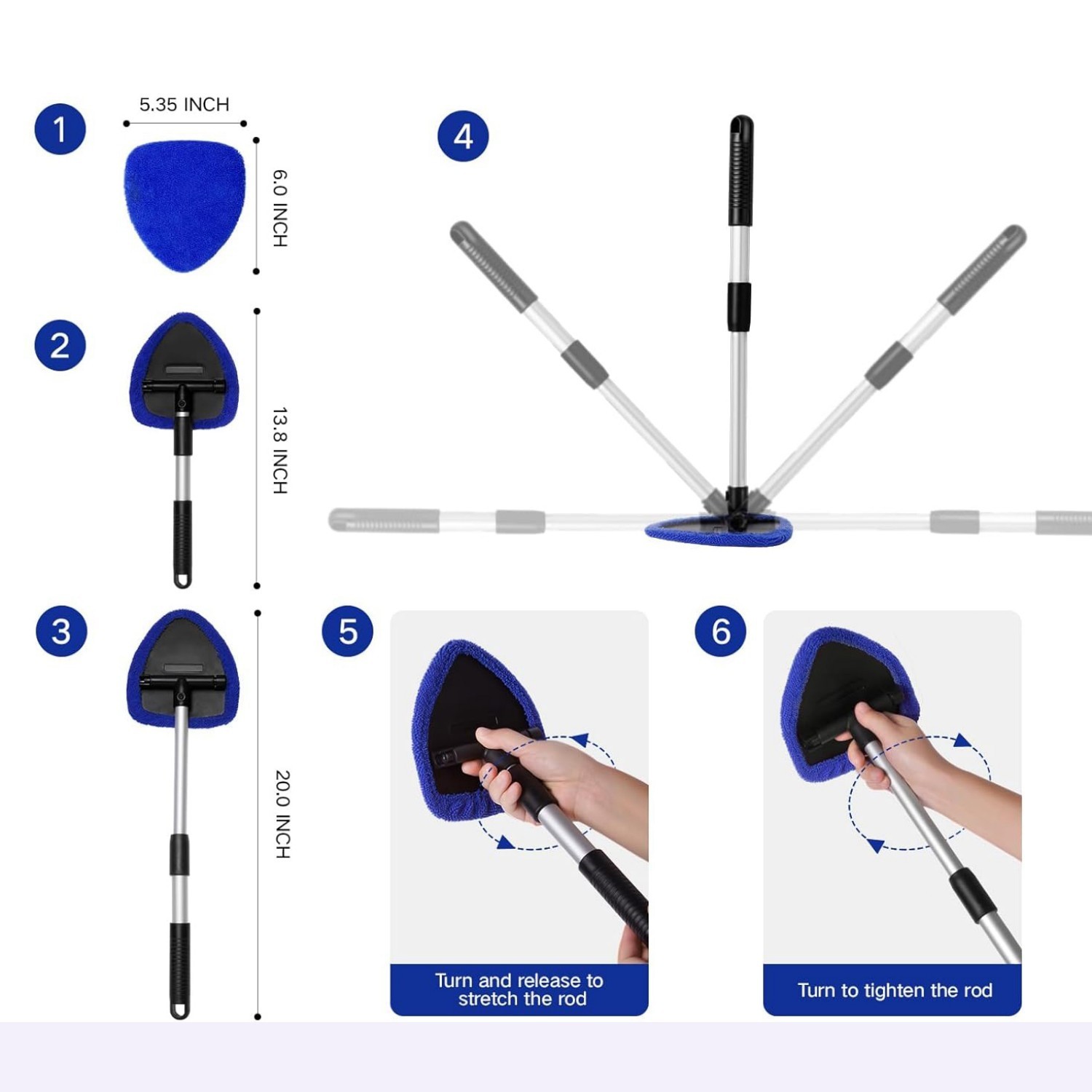 10Pcs Car Windshield Cleaner Kit Extendable Handle Reusable Microfiber Pad Brush
