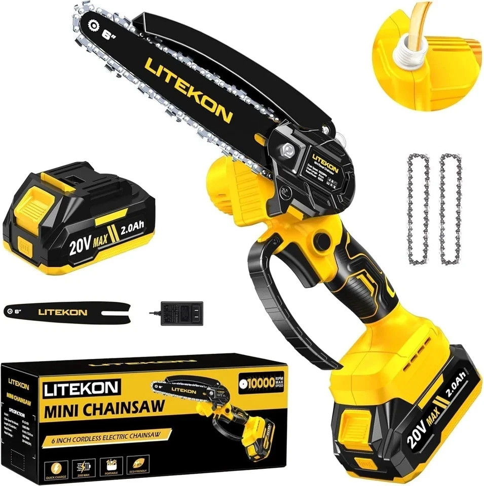 Mini Chainsaw Cordless with 2000mAh Battery & Quick Charger & 2 Chains-2025 Best