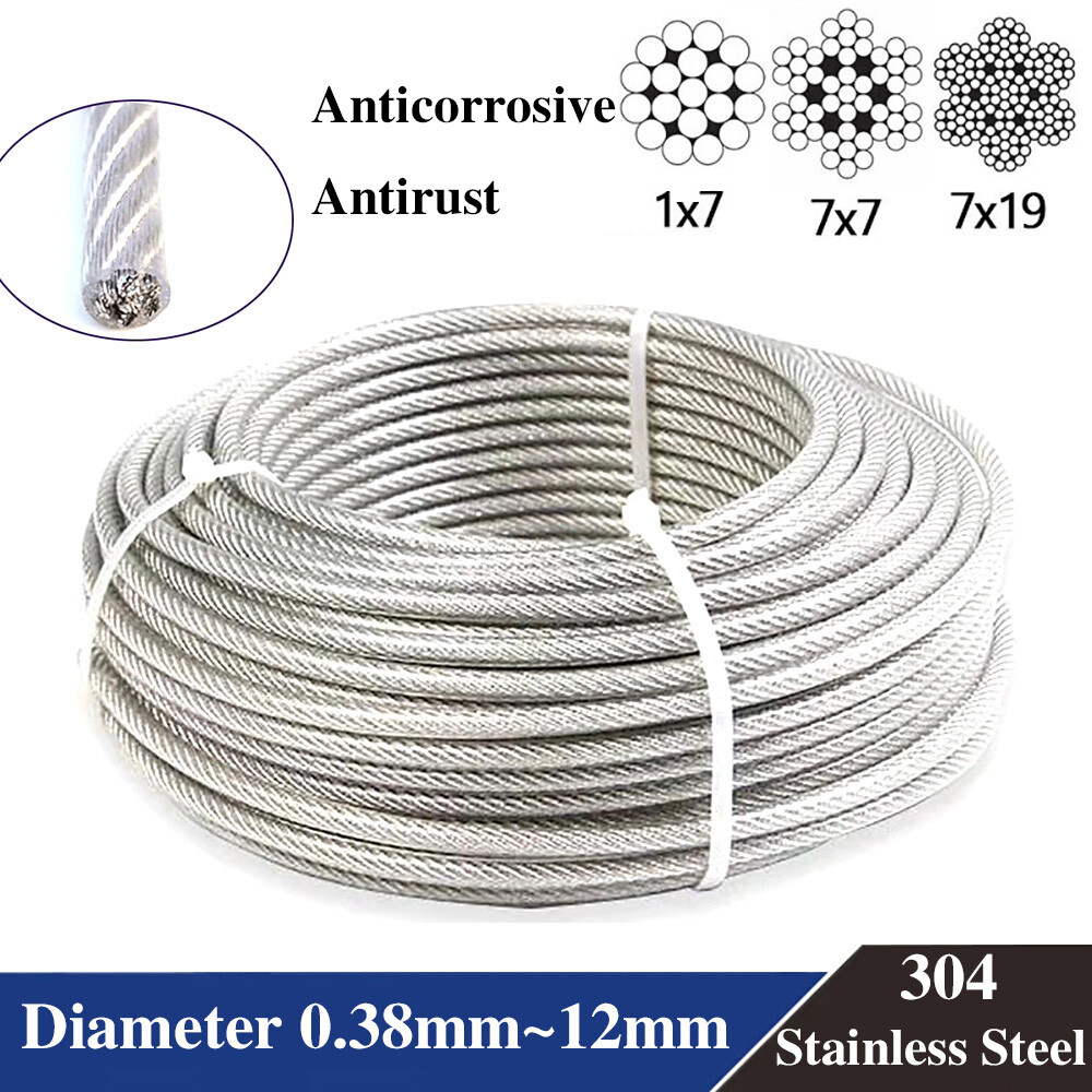 PVC Plastic Coated 304 Stainless Steel Wire Rope Metal Cable Rope 0.38mm~12mm