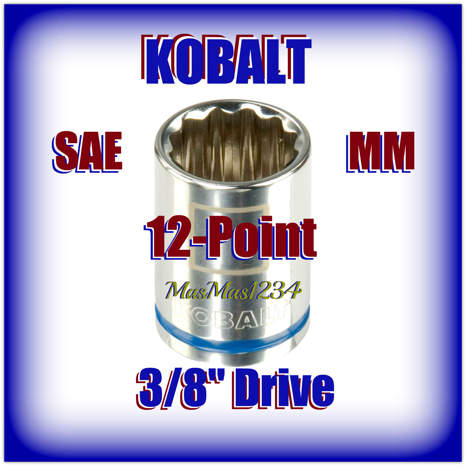 KOBALT 3/8″ Drive Shallow Socket – SAE Inch Metric MM 12 Point – Any Size NEW