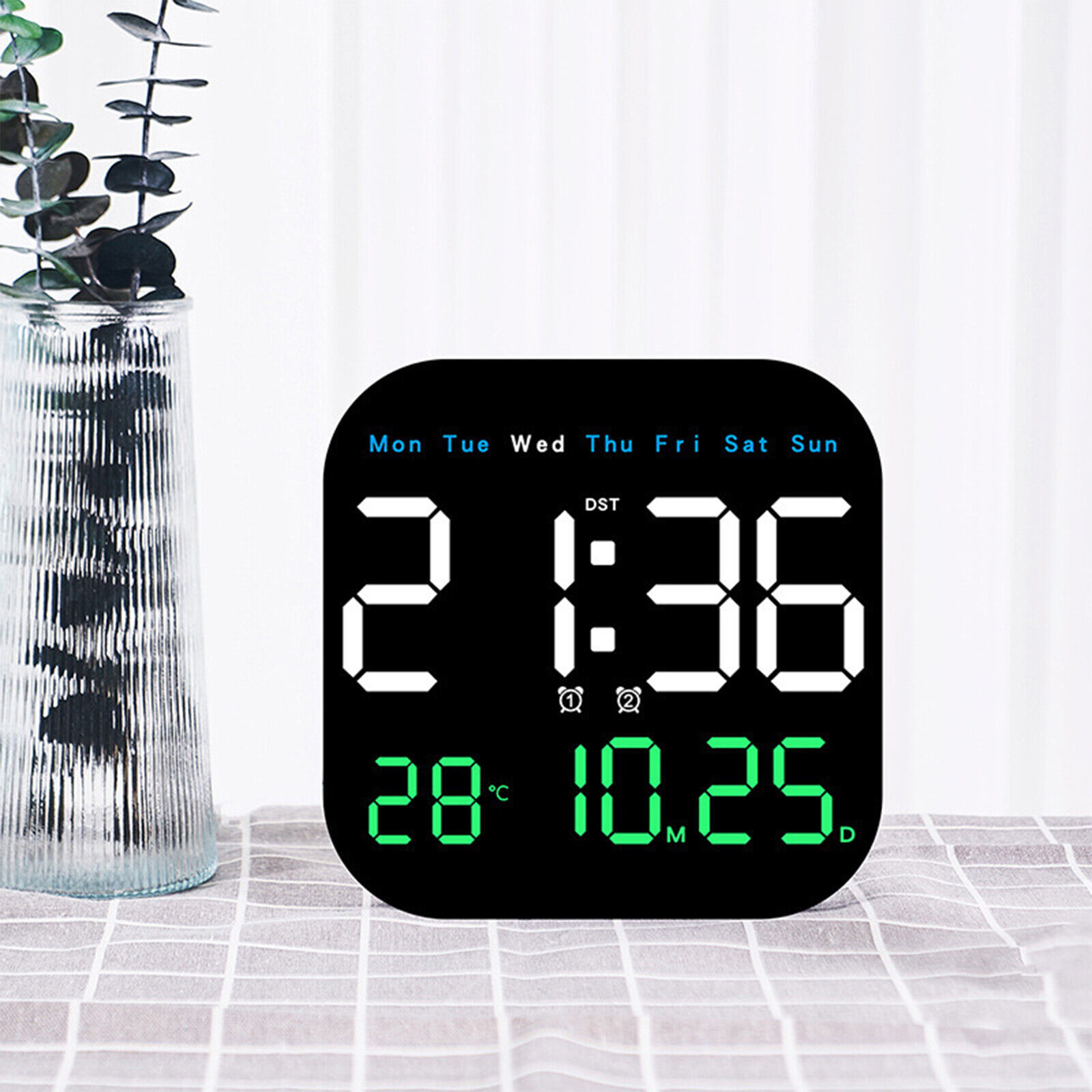 LED Large Digital Wall Clock Temperature Date Week + US Charger / Remote Control