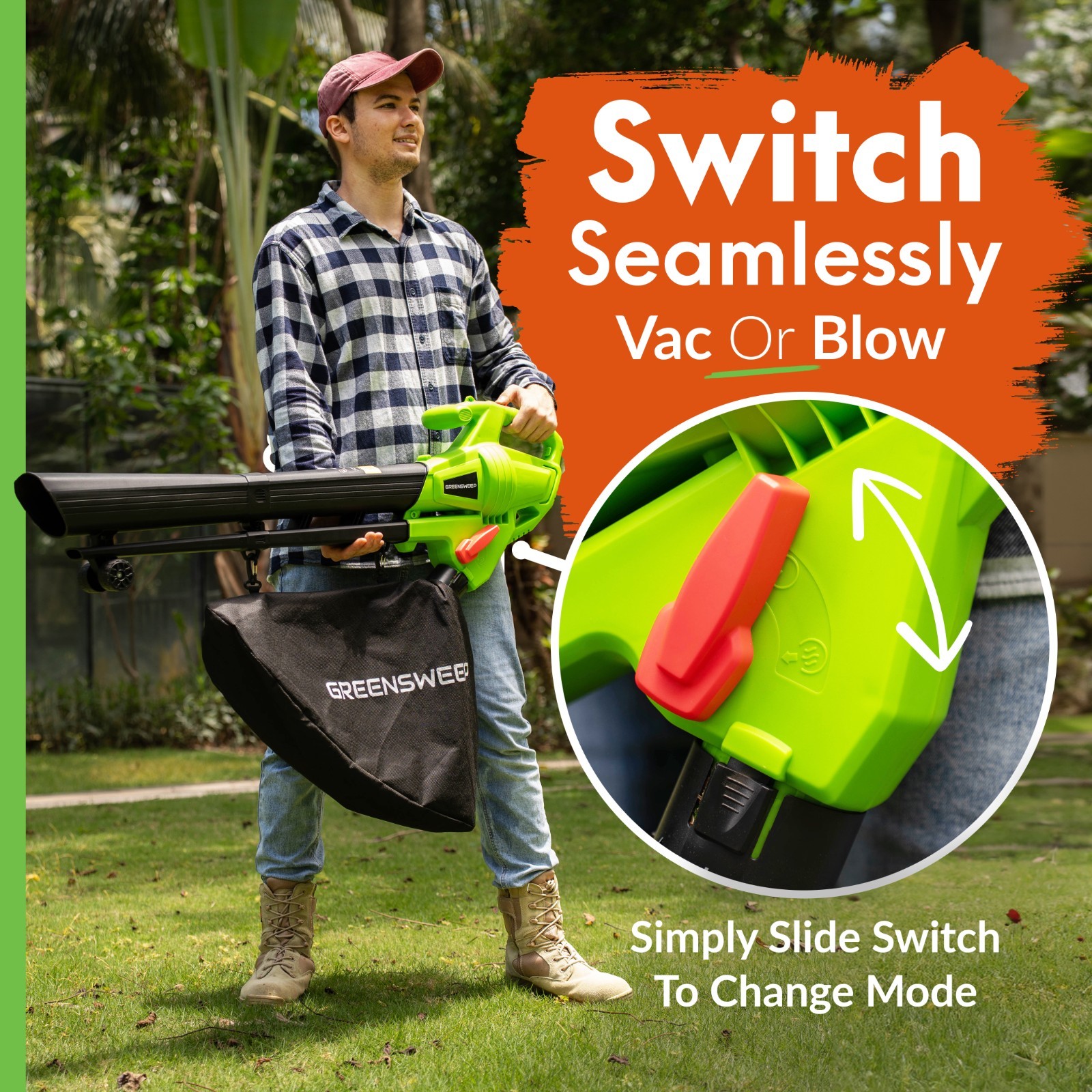 GreenSweep 3-in-1 Leaf Blower Vacuum Mulcher 15A – Electric Yard Cleaner