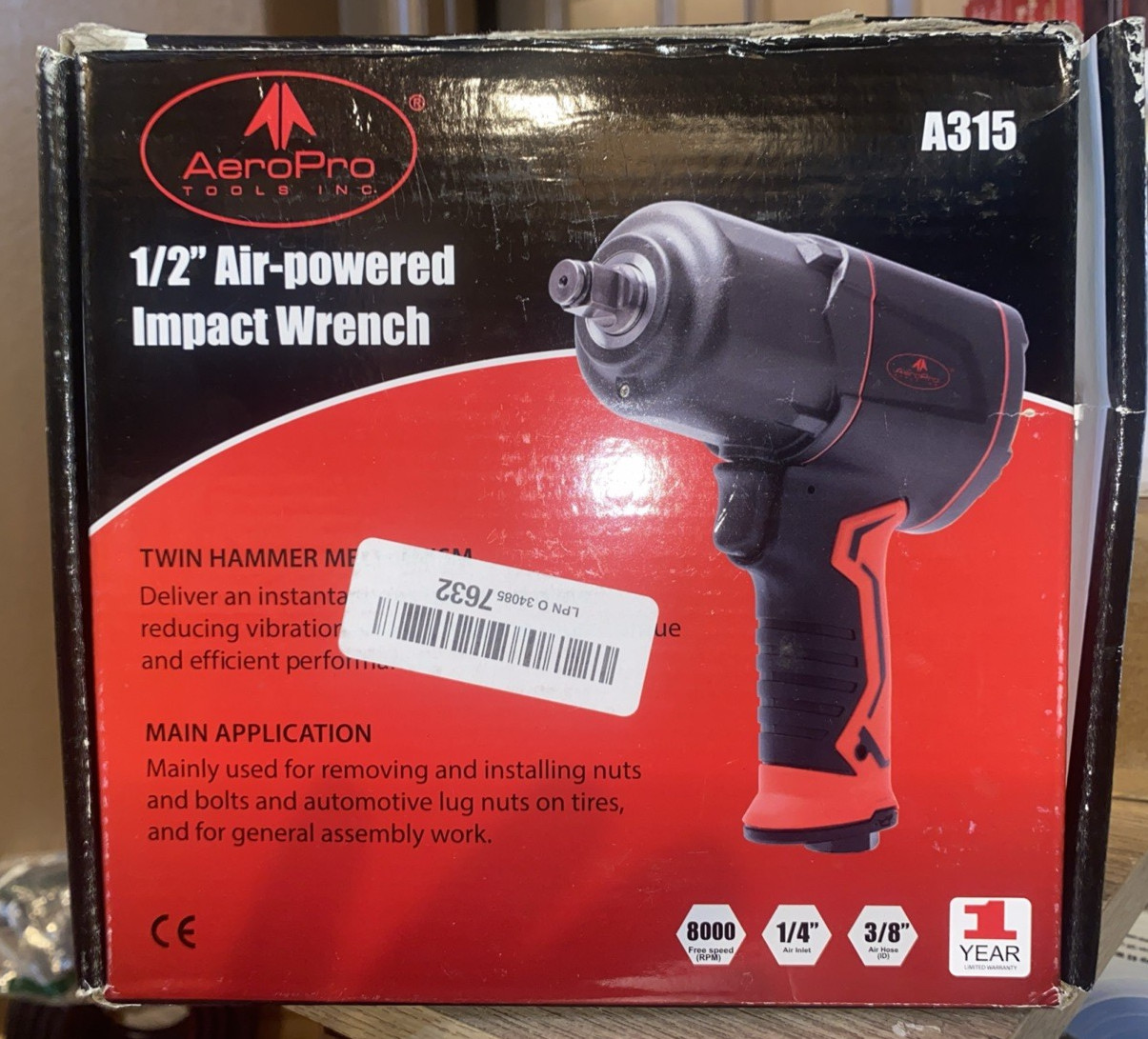 1/2-Inch Composite Air Impact Wrench(A315), Twin Hammer, 1290FT-LBS Max 8000RPM