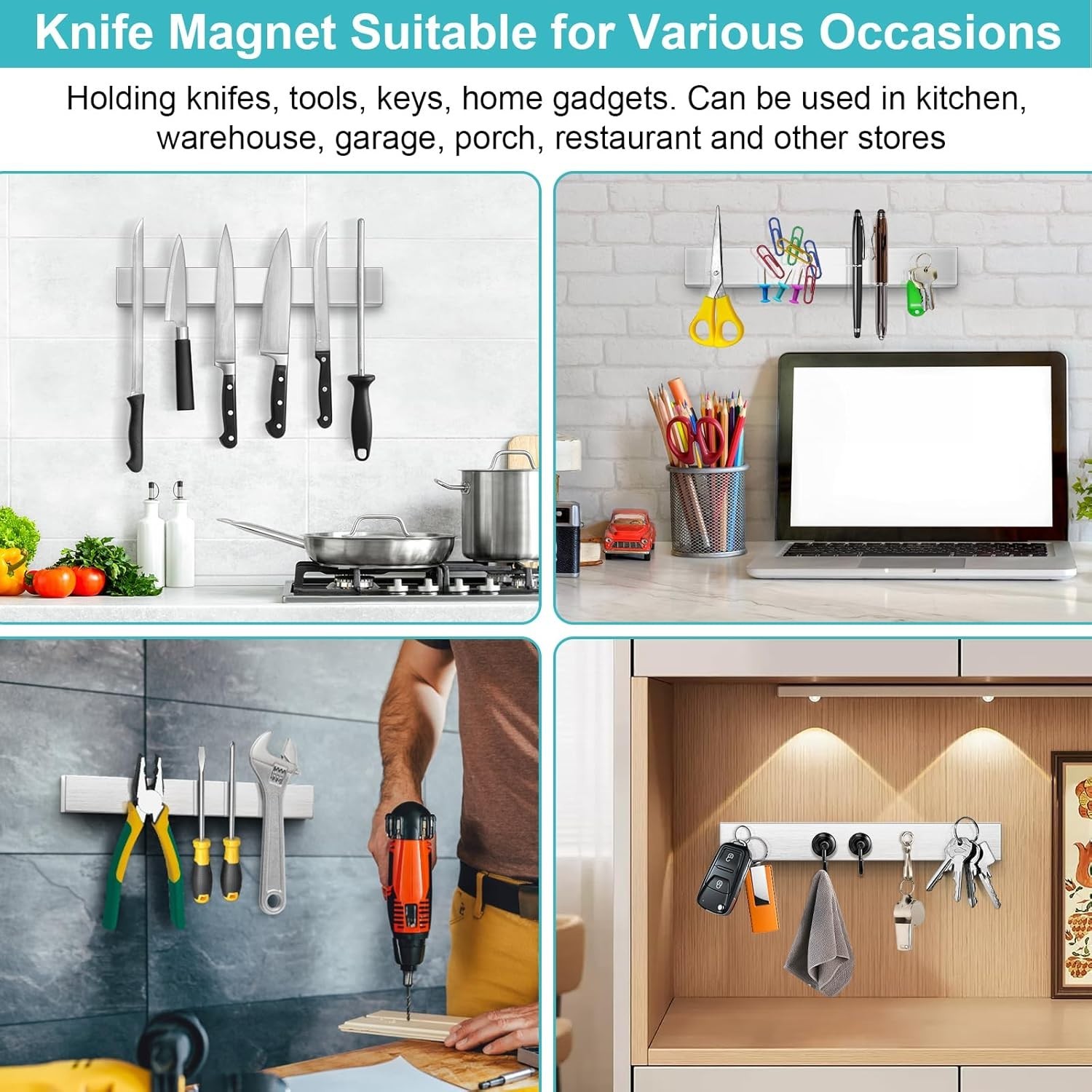 Magnetic Knife Holder for Wall, No Drilling Magnetic Knife Strip Adhesive Knife
