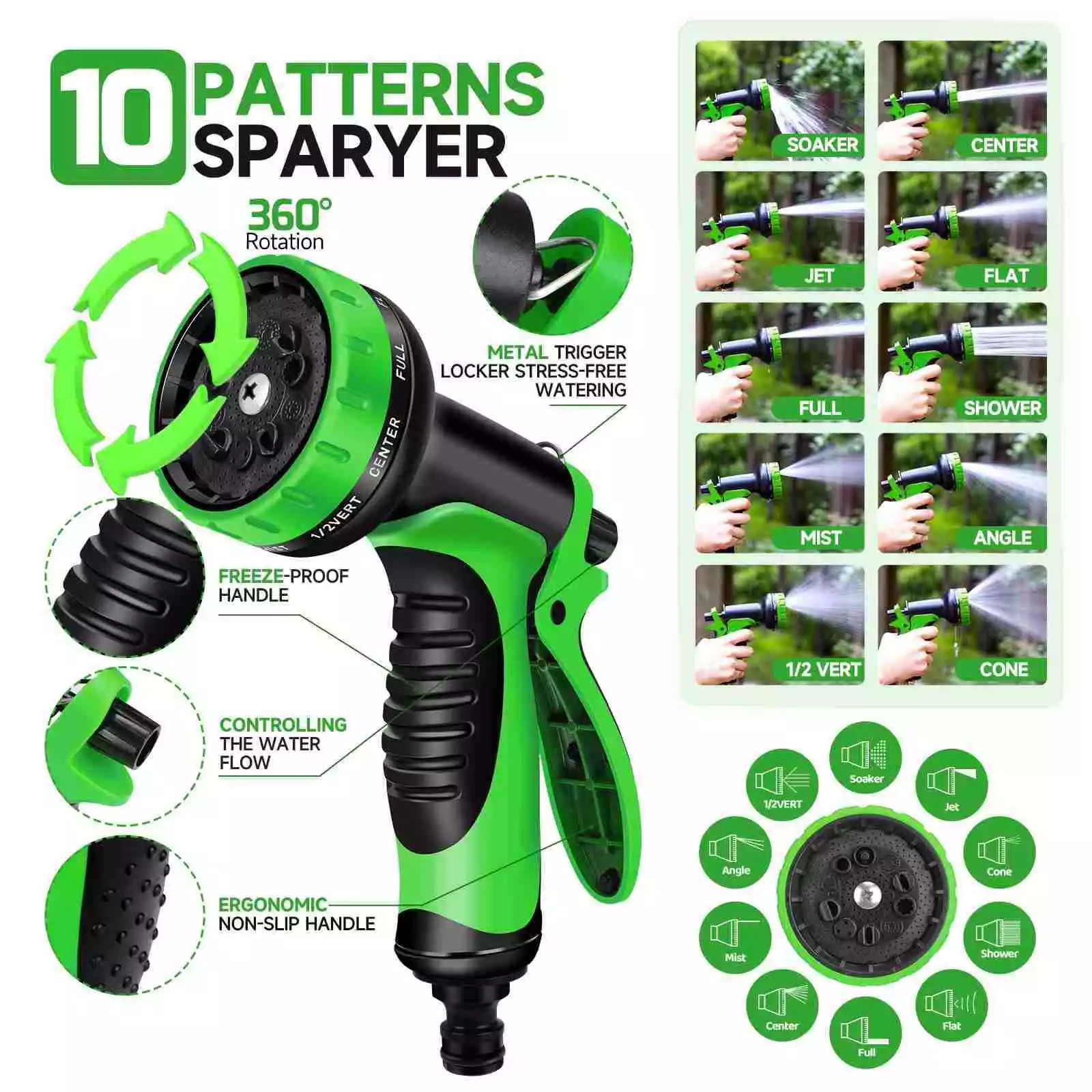 100FT Expandable Garden Water Hose Pipe w/ 10 Spray Nozzle Flexible 3X Expand