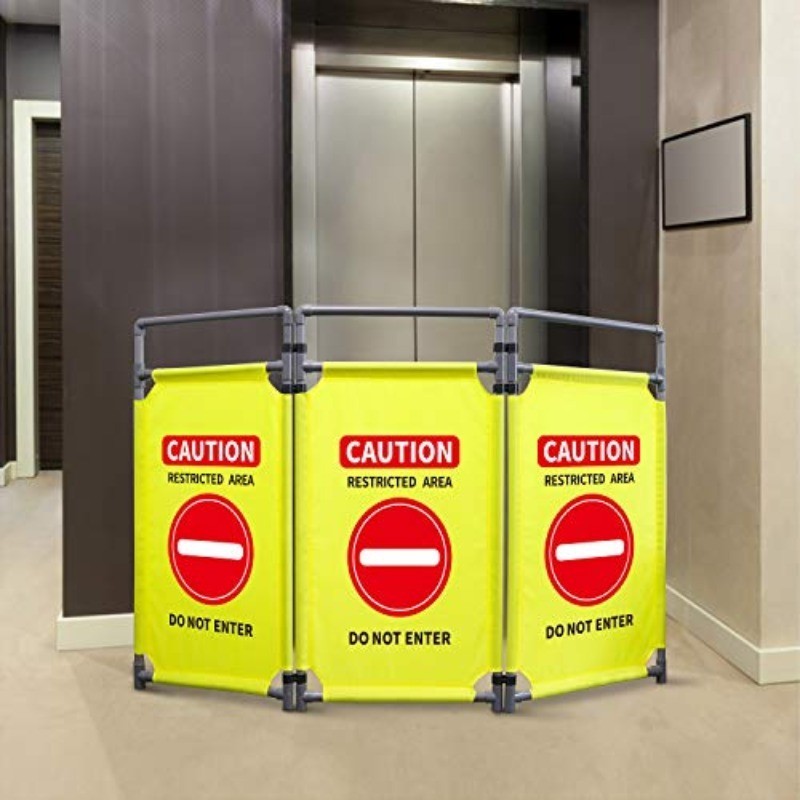3 Panels Safety Barricade 5.8FT Foldable Security Sign Barrier Gate with Heavy D
