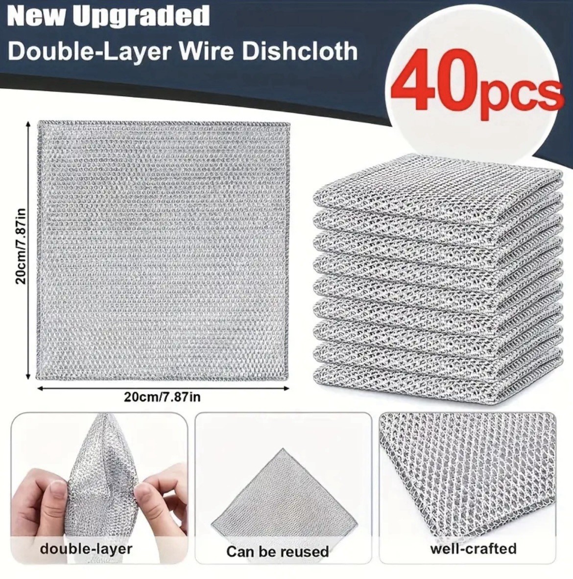 Mesh Wire Multi-Purpose Wash-Cloth Kitchen Deep Clean Towel Steel Pot Dish Rag