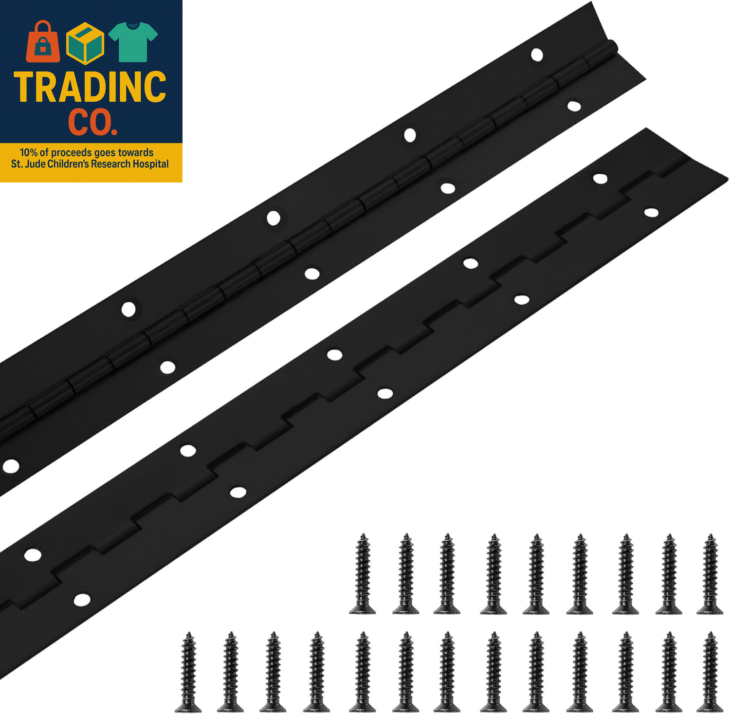 2 Pack Piano Hinge 24 Inch X 1.2 Inch Heavy Duty Stainless Steel Black Continuou