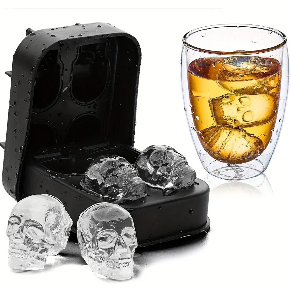 1 pc Halloween Skull Ice Cube Mold Silicone 3D Tray Whiskey Chocolate